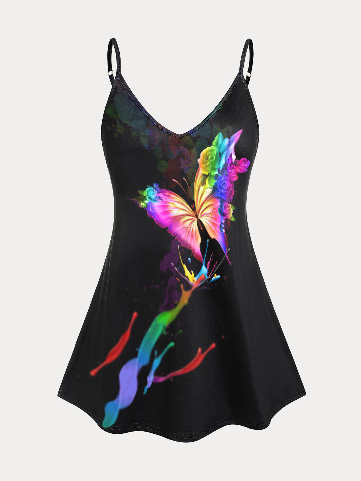 Plus Size & Curve Butterfly Splatter Paint Cami Top