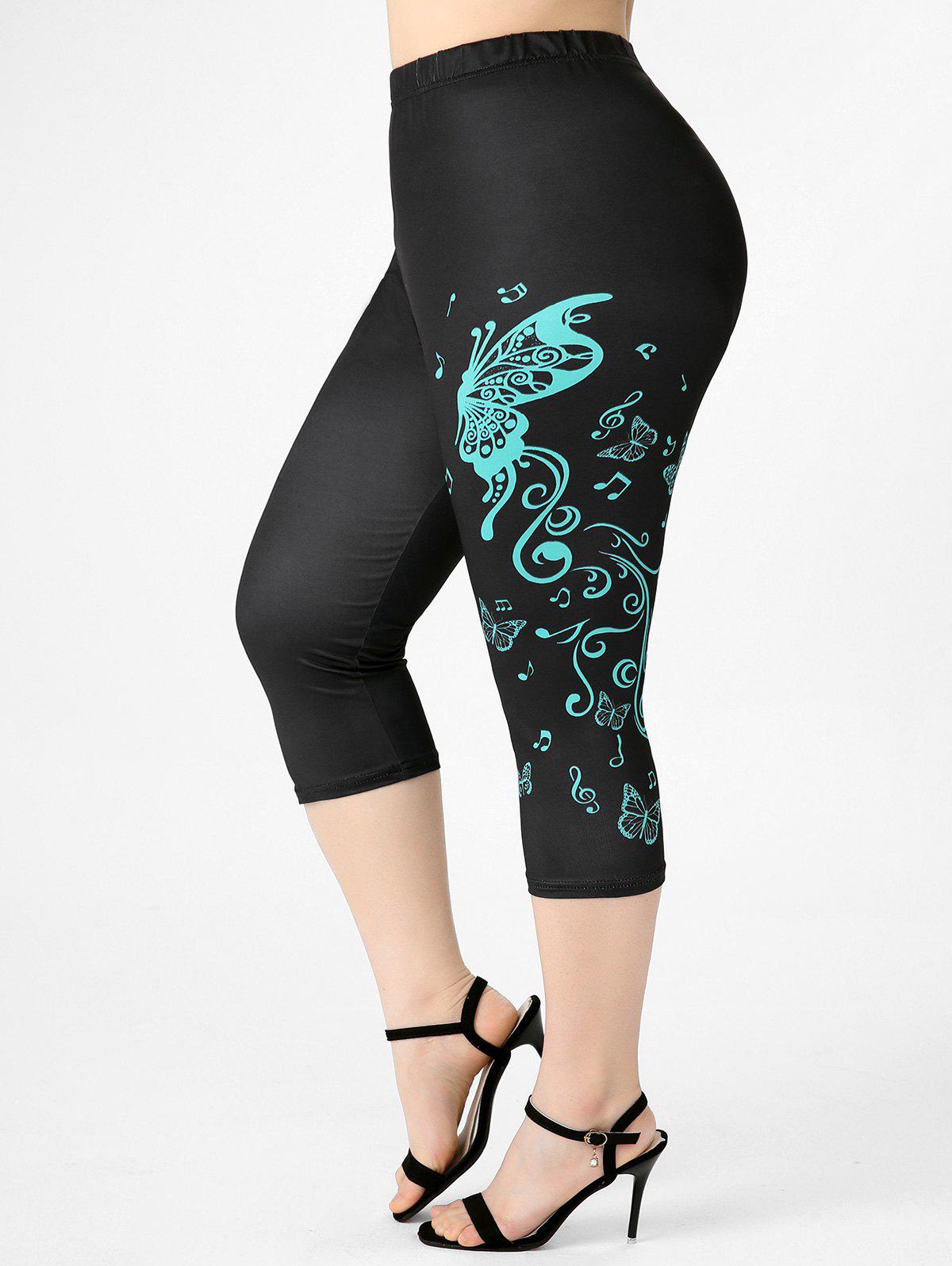 Plus Size & Curve High Waist Butterfly Print Gym Capri Leggings