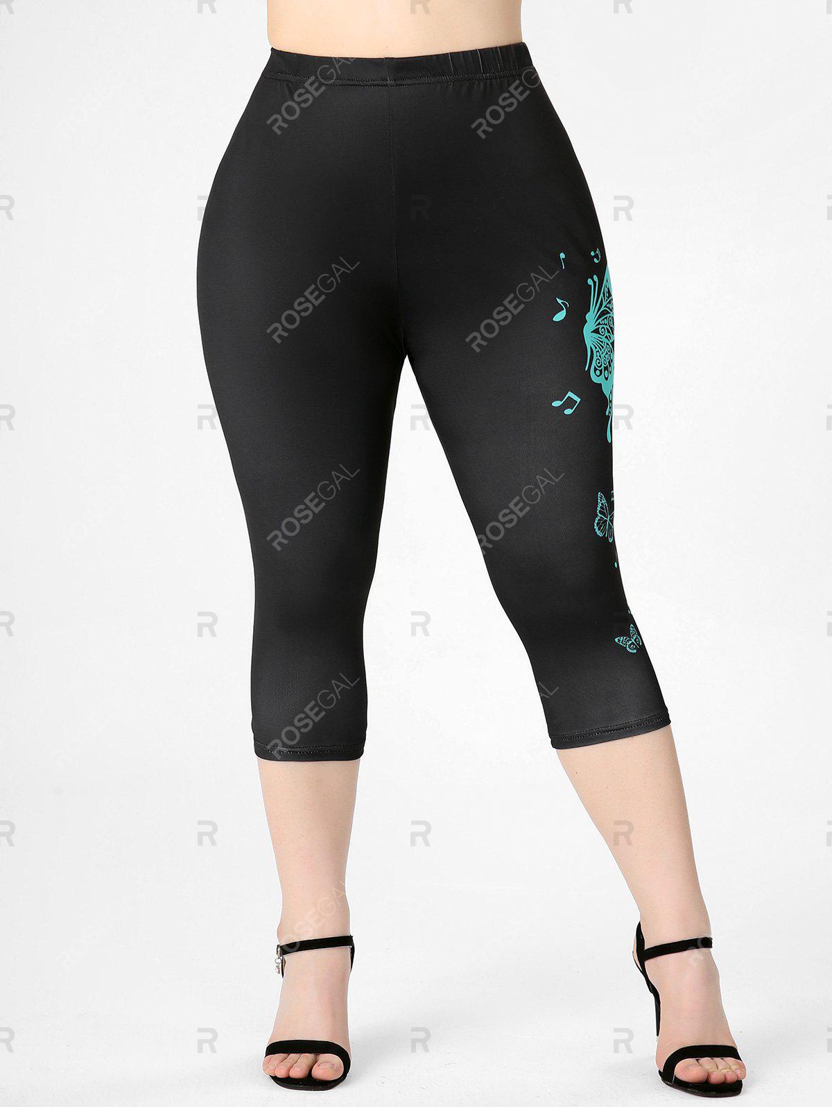 Plus Size & Curve High Waist Butterfly Print Gym Capri Leggings