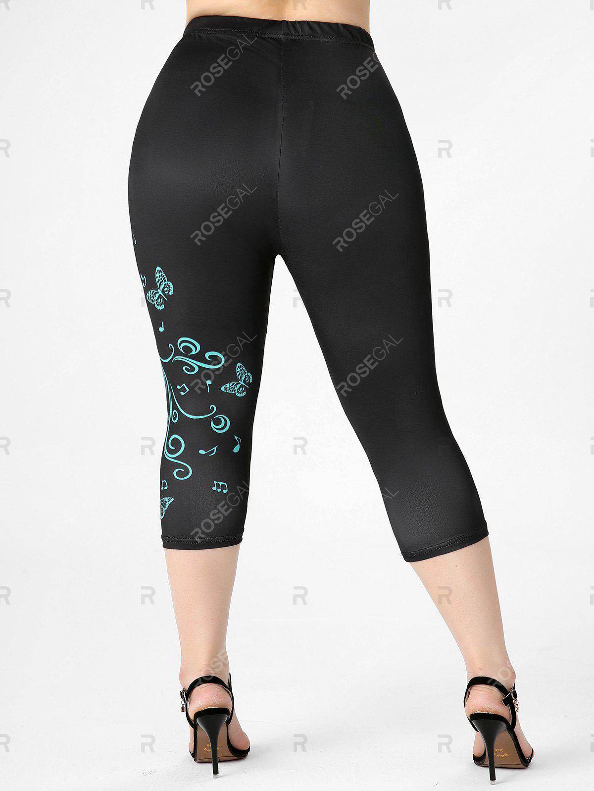 Plus Size & Curve High Waist Butterfly Print Gym Capri Leggings