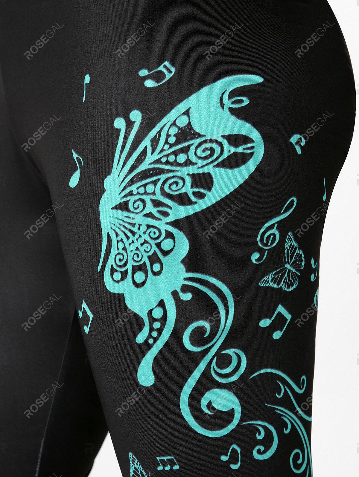 Plus Size & Curve High Waist Butterfly Print Gym Capri Leggings