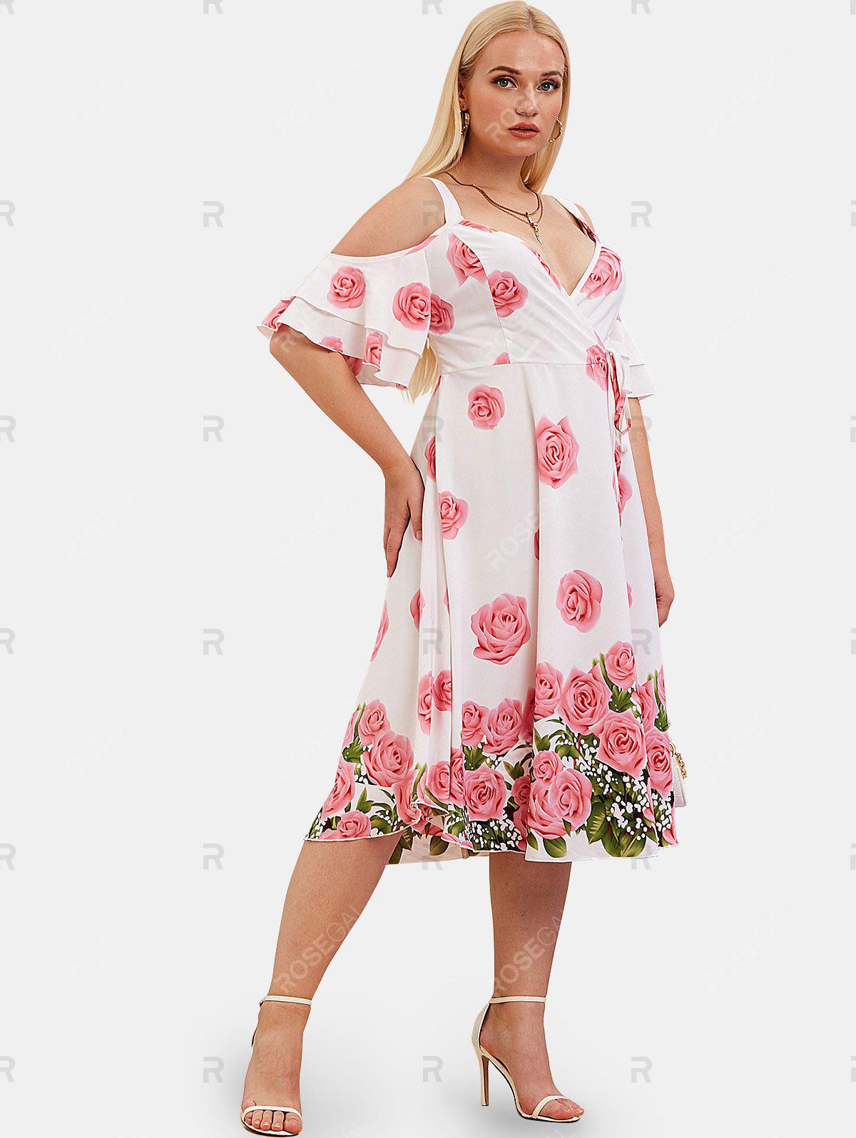 Plus Size & Curve Cottagecore Bell Sleeve Cold Shoulder Floral Print Dress