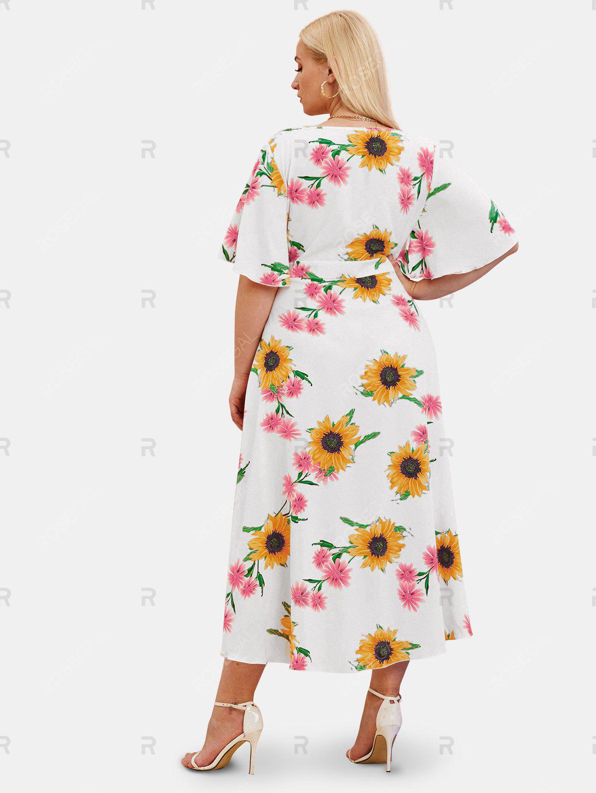 Plus Size & Curve Sunflower Print Plunge High Low Cottagecore Dress