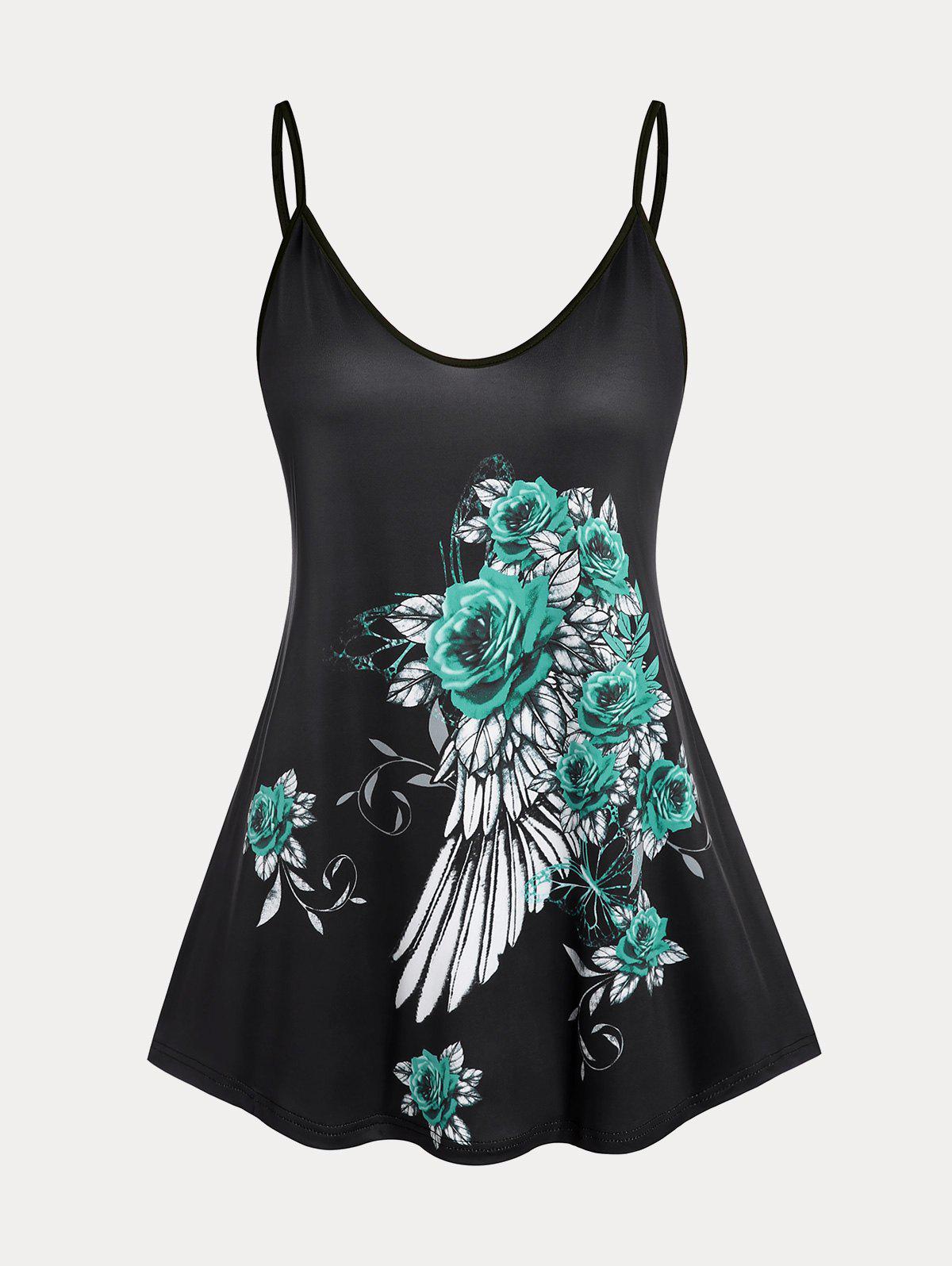 Plus Size & Curve Rose Wing Print Flowy Tank Top