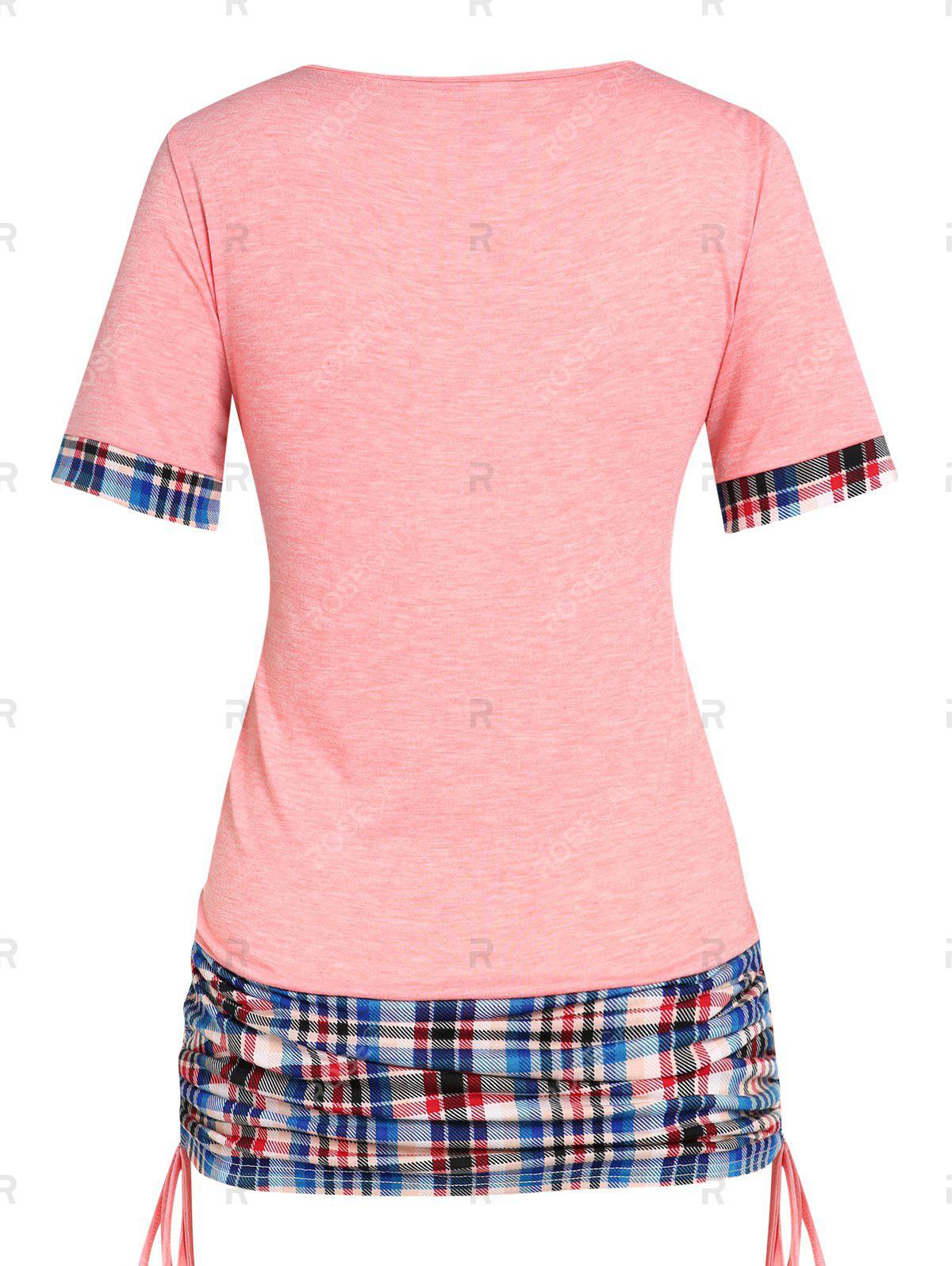 Plus Size & Curve Lace Up Plaid Cinched 2 in1 Tee