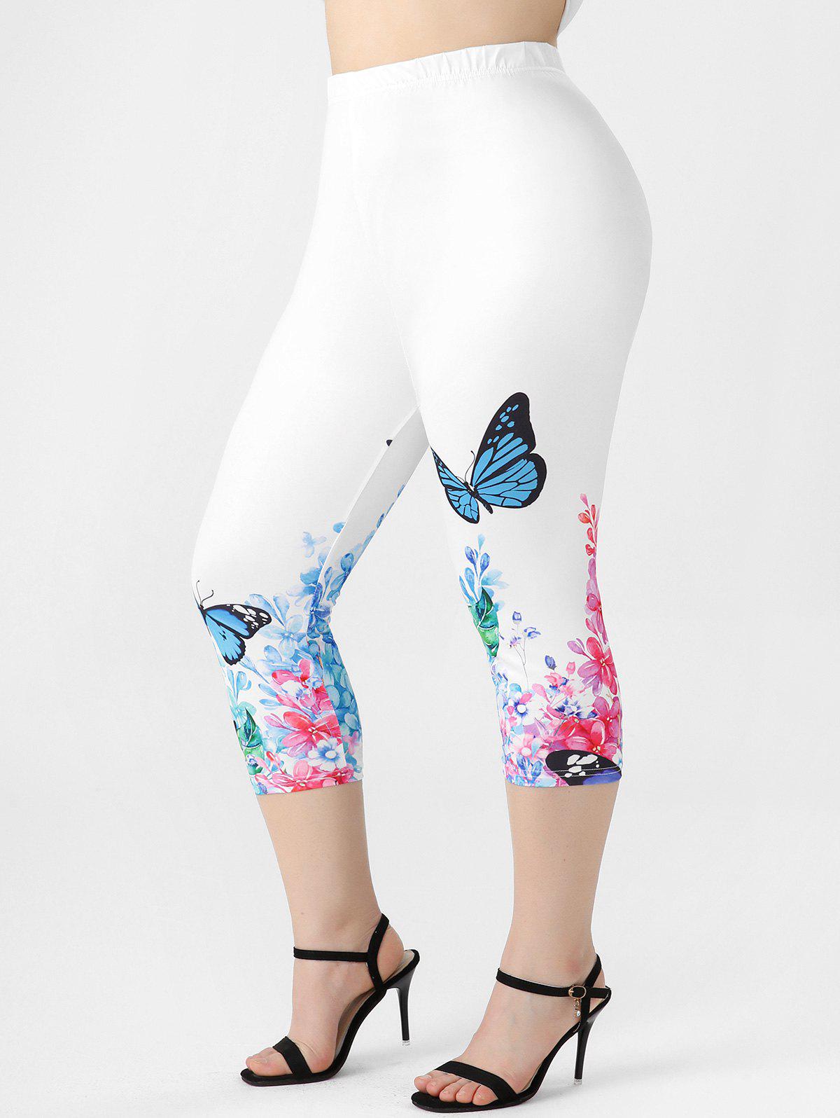 Plus Size & Curve Cottagecore Butterfly Print Capri Legging