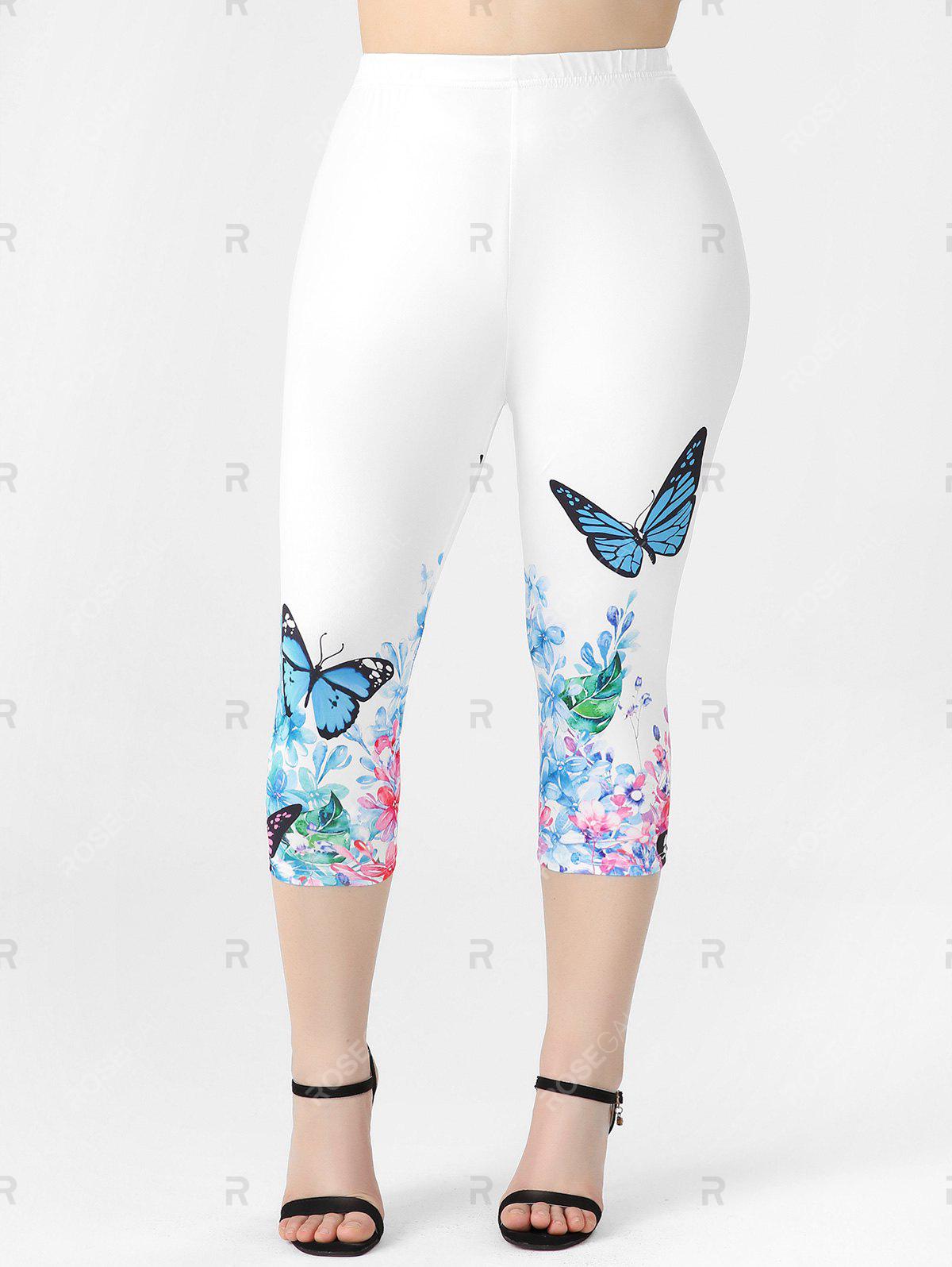 Plus Size & Curve Cottagecore Butterfly Print Capri Legging