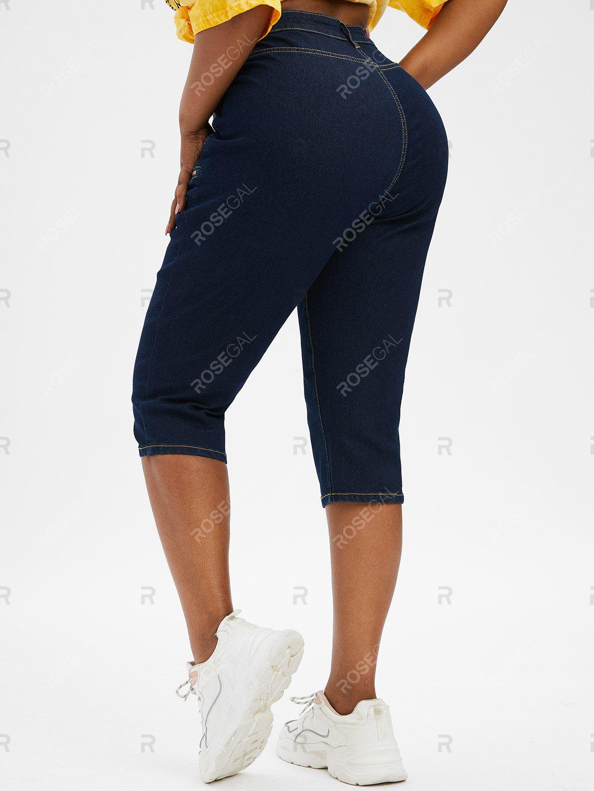 Zippered Front Distressed Cutout Plus Size & Curve Capri Jeans