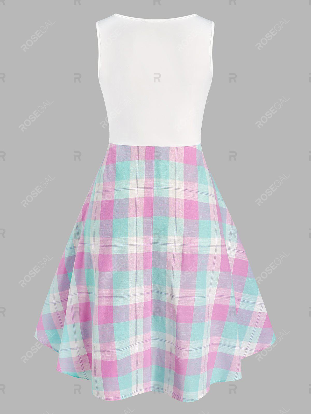 Plus Size Plaid Surplice Low Cut Tank Dress