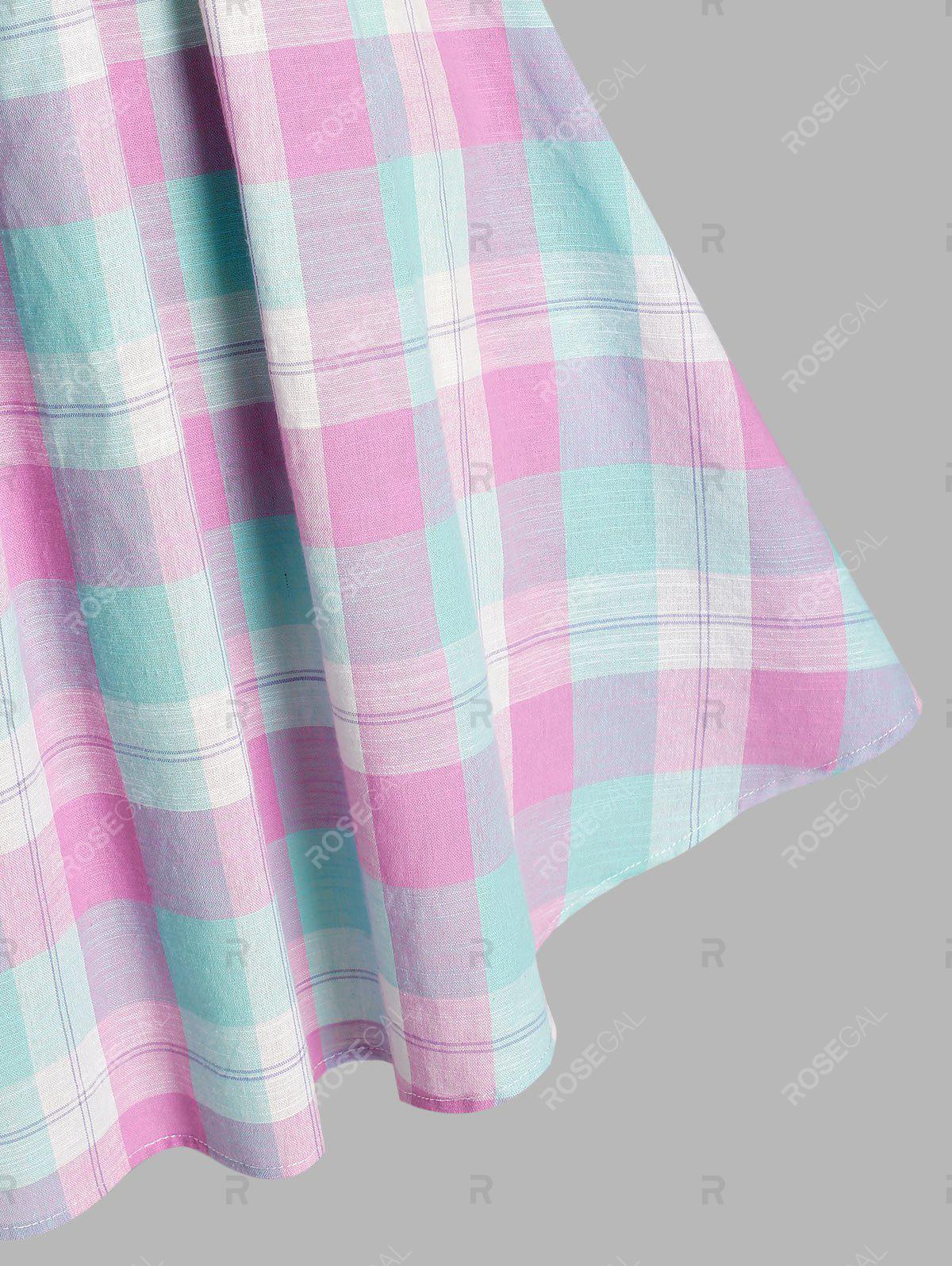 Plus Size Plaid Surplice Low Cut Tank Dress