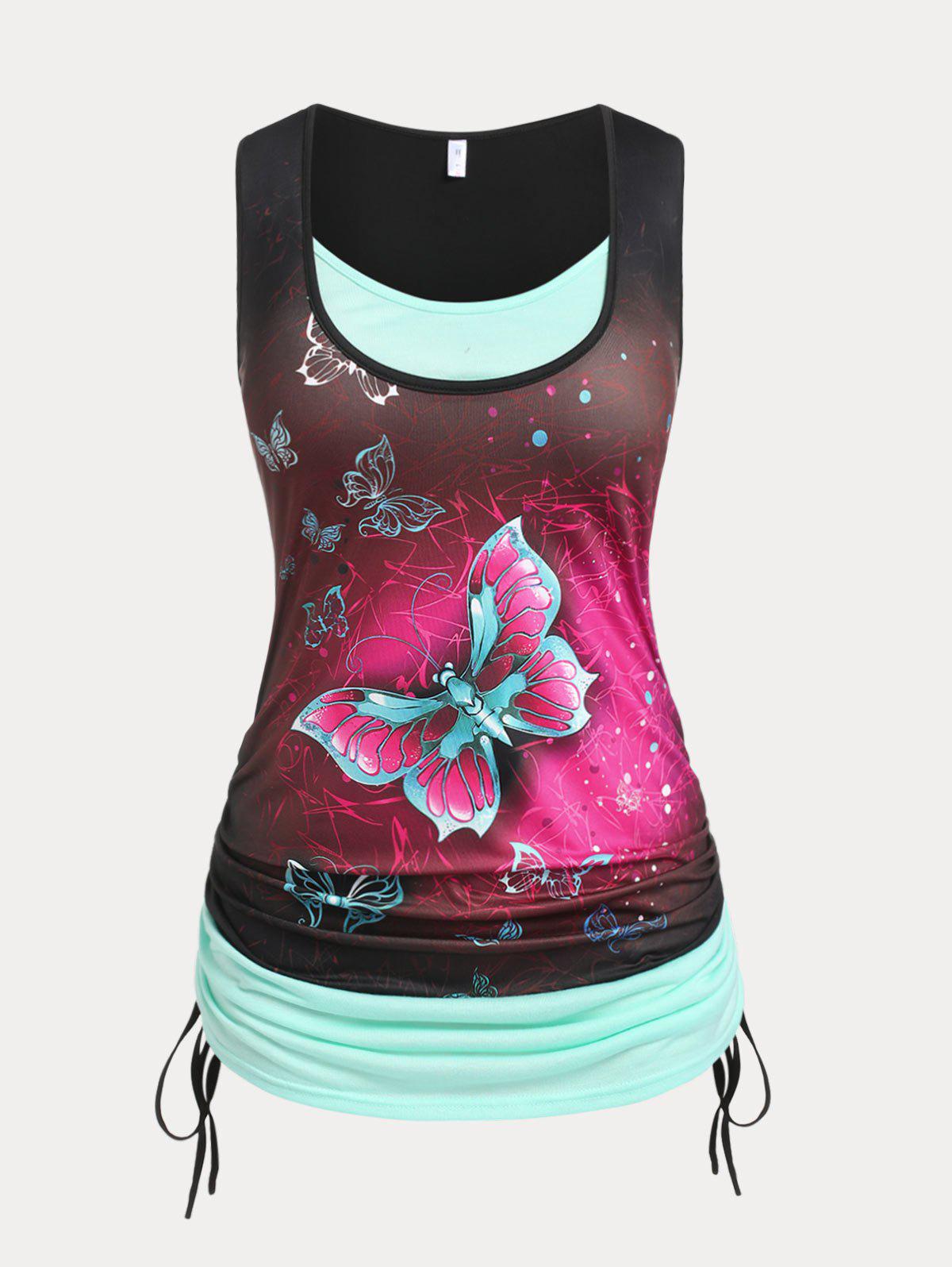 Plus Size & Curve Butterfly Print Cinched 2 in 1 Tank Top