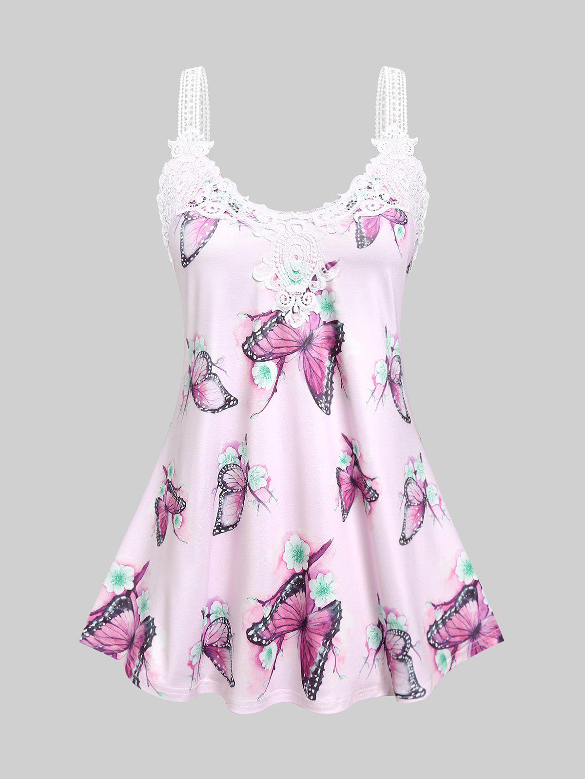 Lace Insert Butterfly Print Plus Size & Curve Tank Top