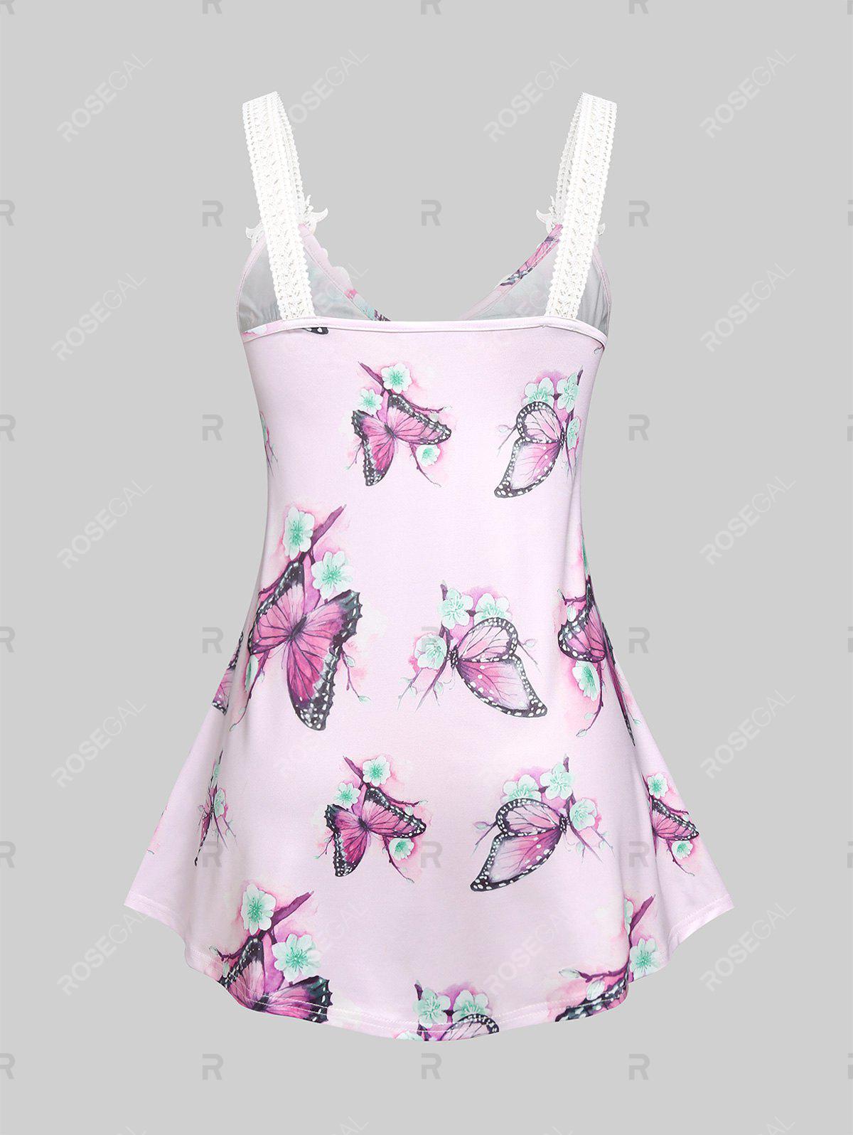 Lace Insert Butterfly Print Plus Size & Curve Tank Top