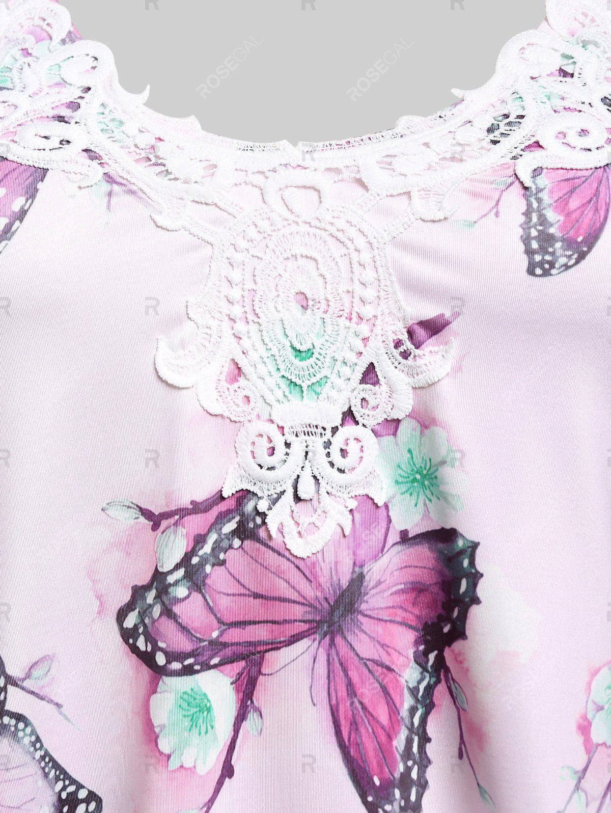 Lace Insert Butterfly Print Plus Size & Curve Tank Top