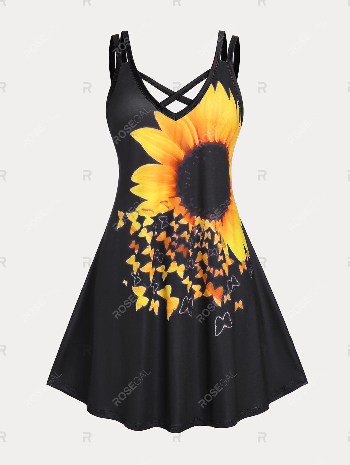 Plus Size & Curve Sunflower Print Crisscross Sundress