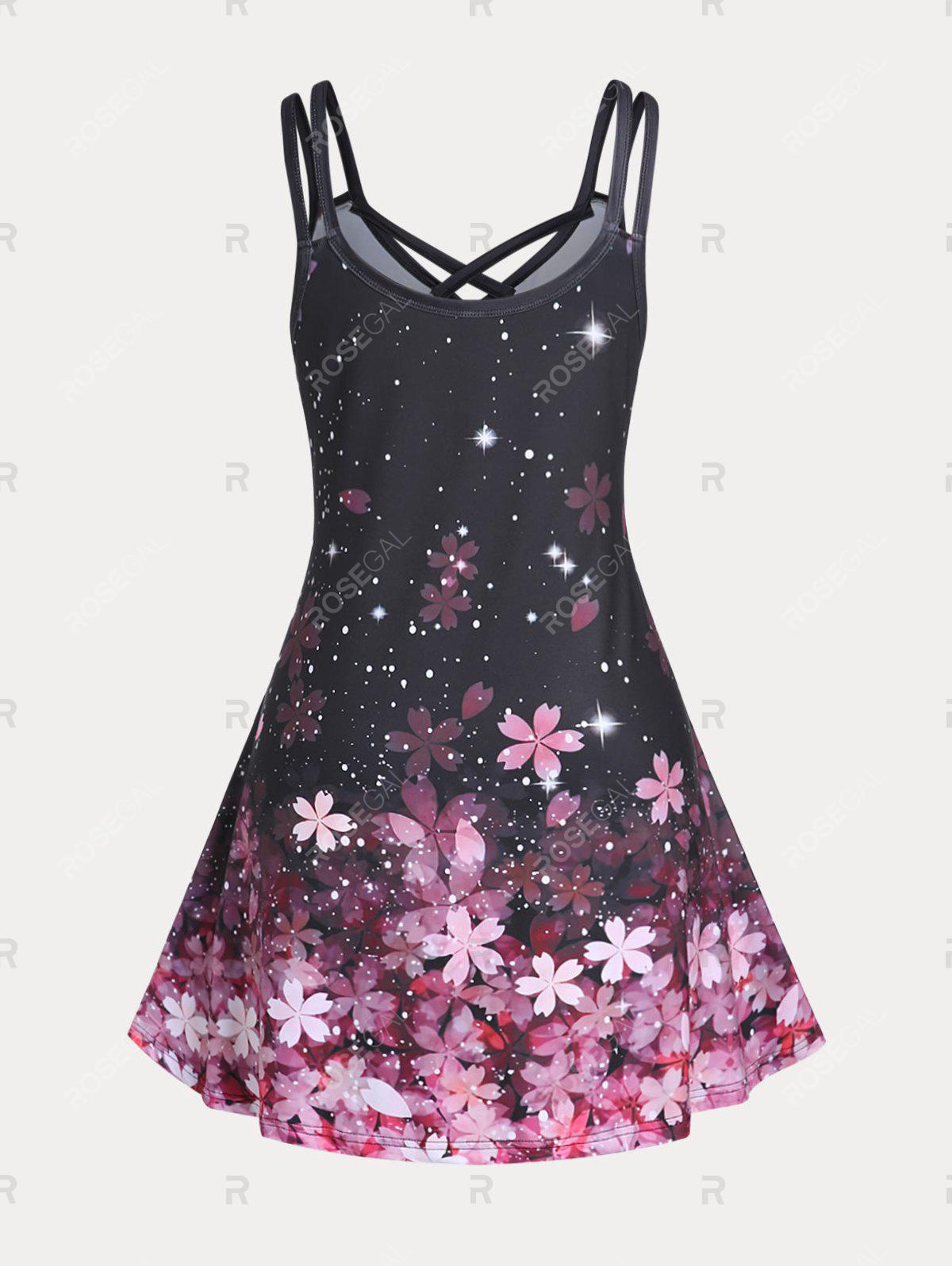 Plus Size & Curve Sakura Flower Crisscross A Line Sundress