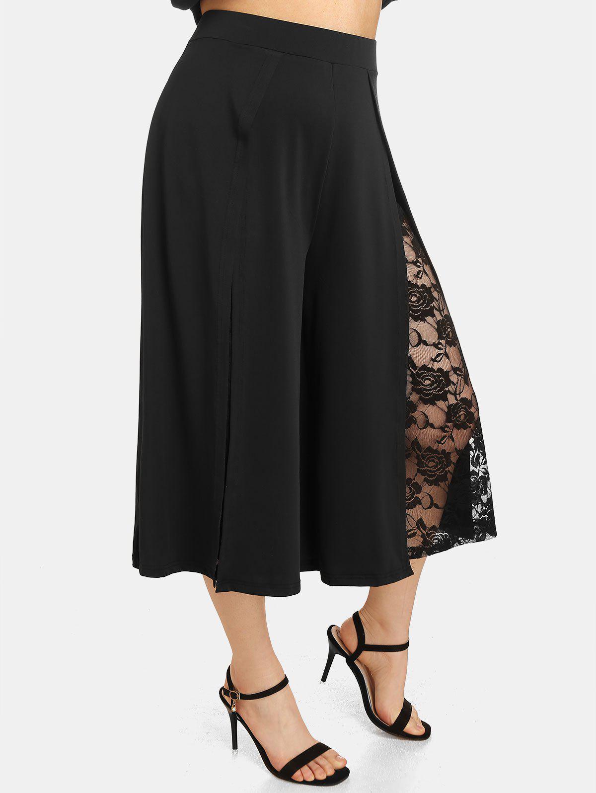 Plus Size & Curve Lace Panel Capri Culotte Wide Leg Pants