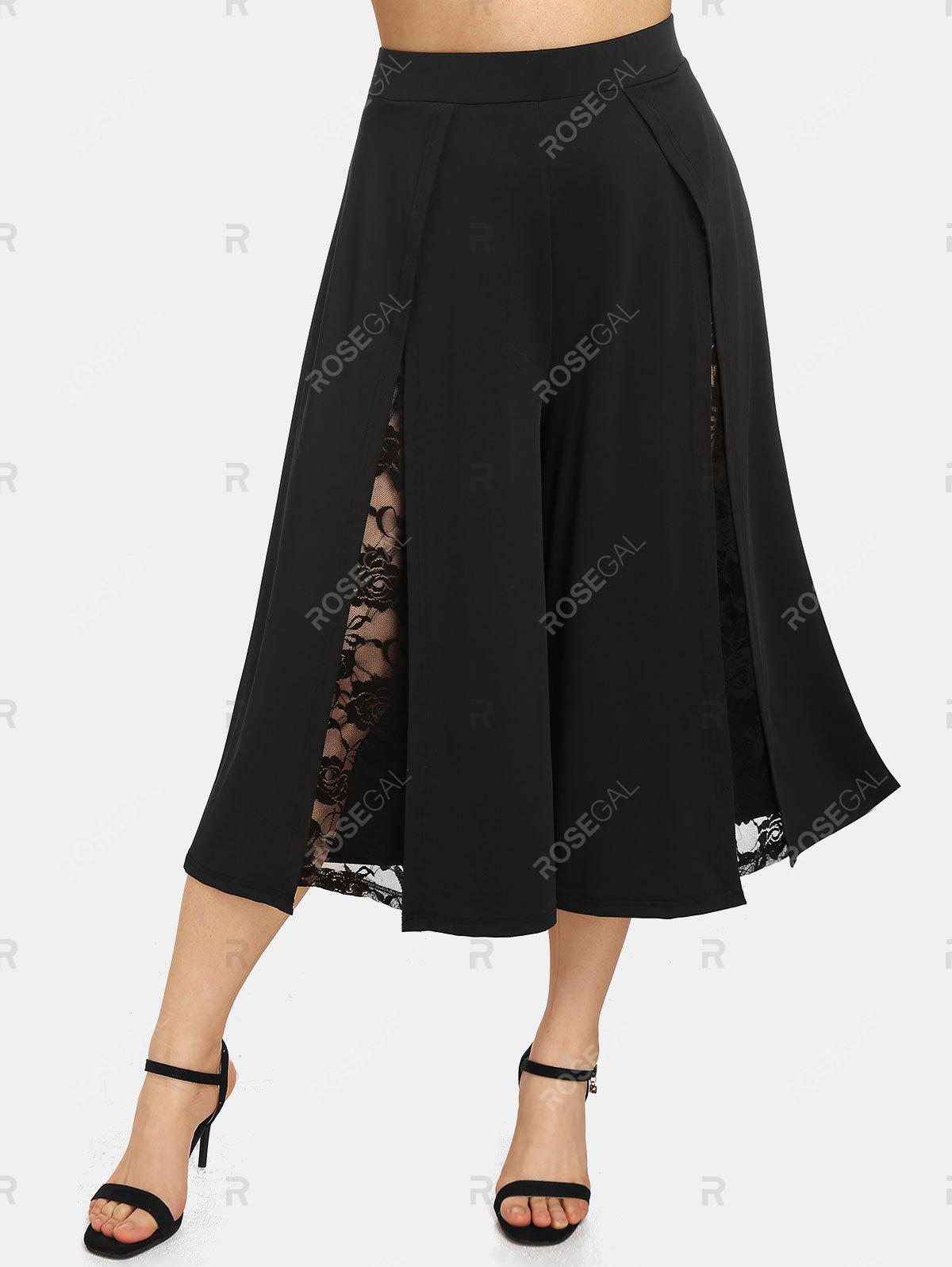 Plus Size & Curve Lace Panel Capri Culotte Wide Leg Pants