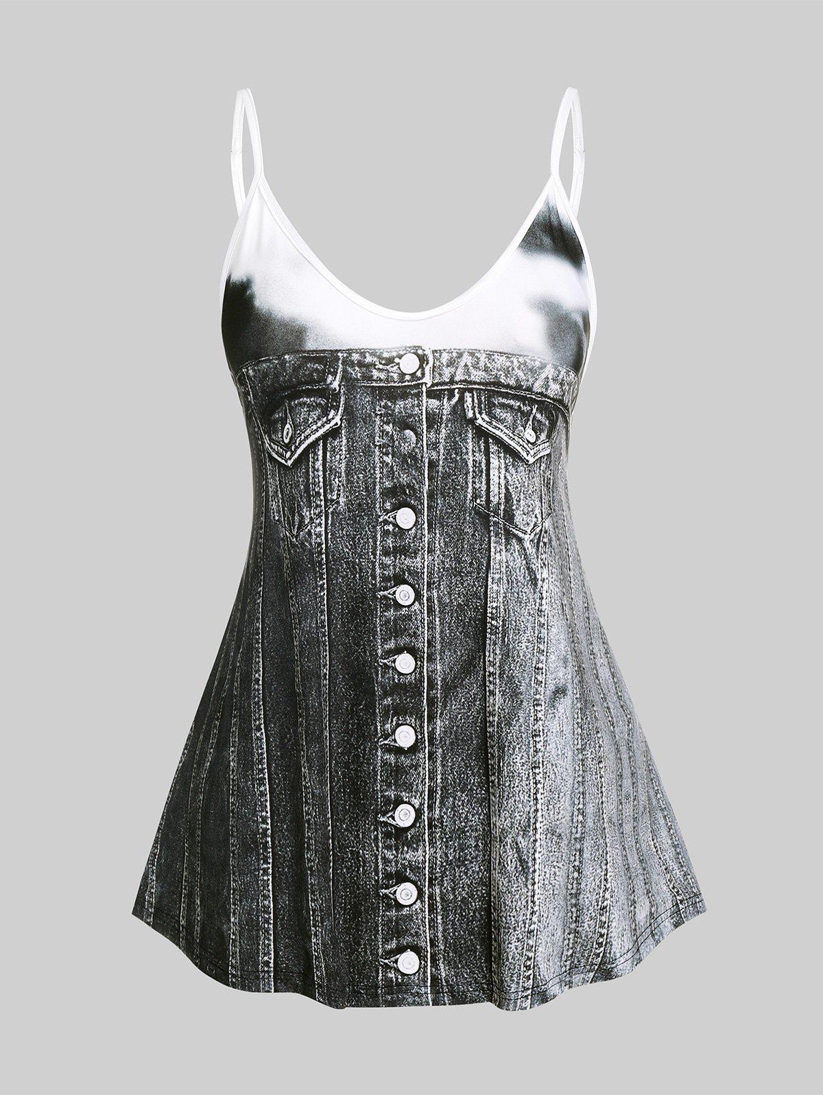 Plus Size & Curve 3D Denim Print Flowy Tank Top