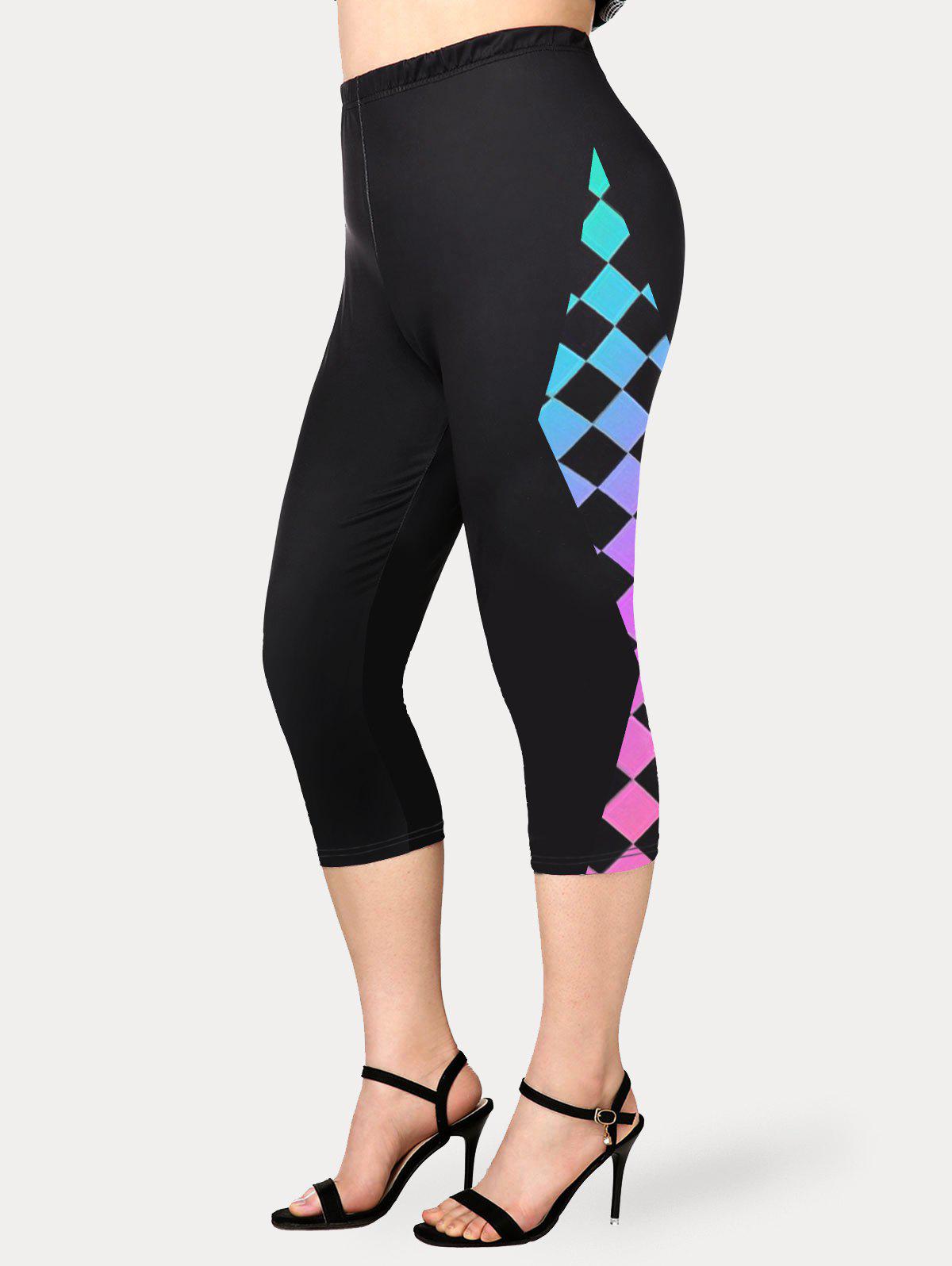 Plus Size & Curve Ombre Geometric High Rise Capri Leggings