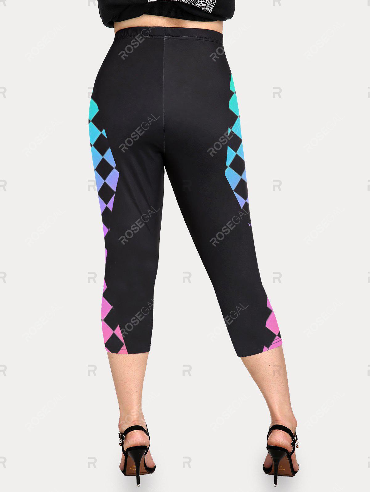 Plus Size & Curve Ombre Geometric High Rise Capri Leggings