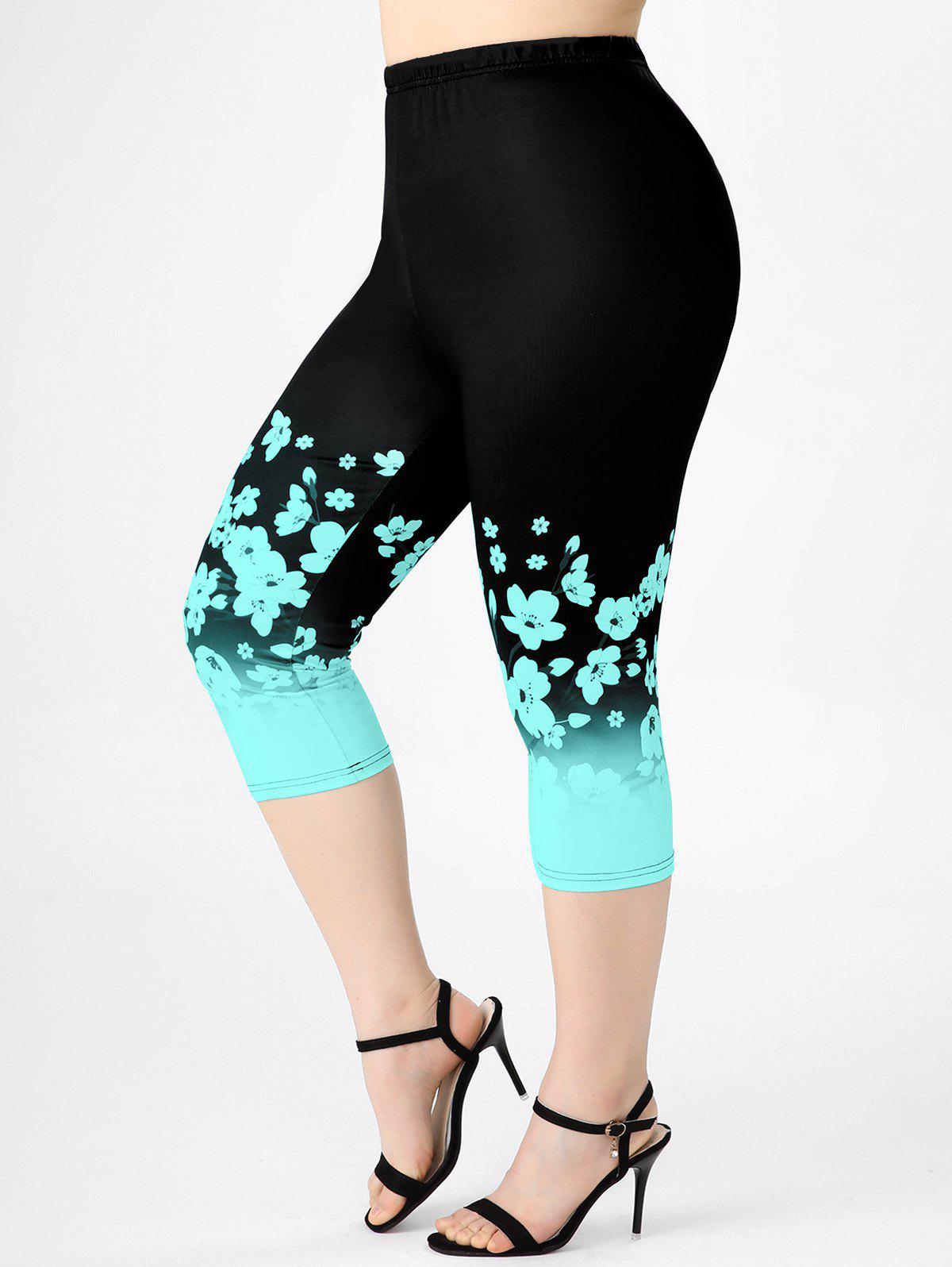 Plus Size & Curve Floral Print High Waist Capri Leggings