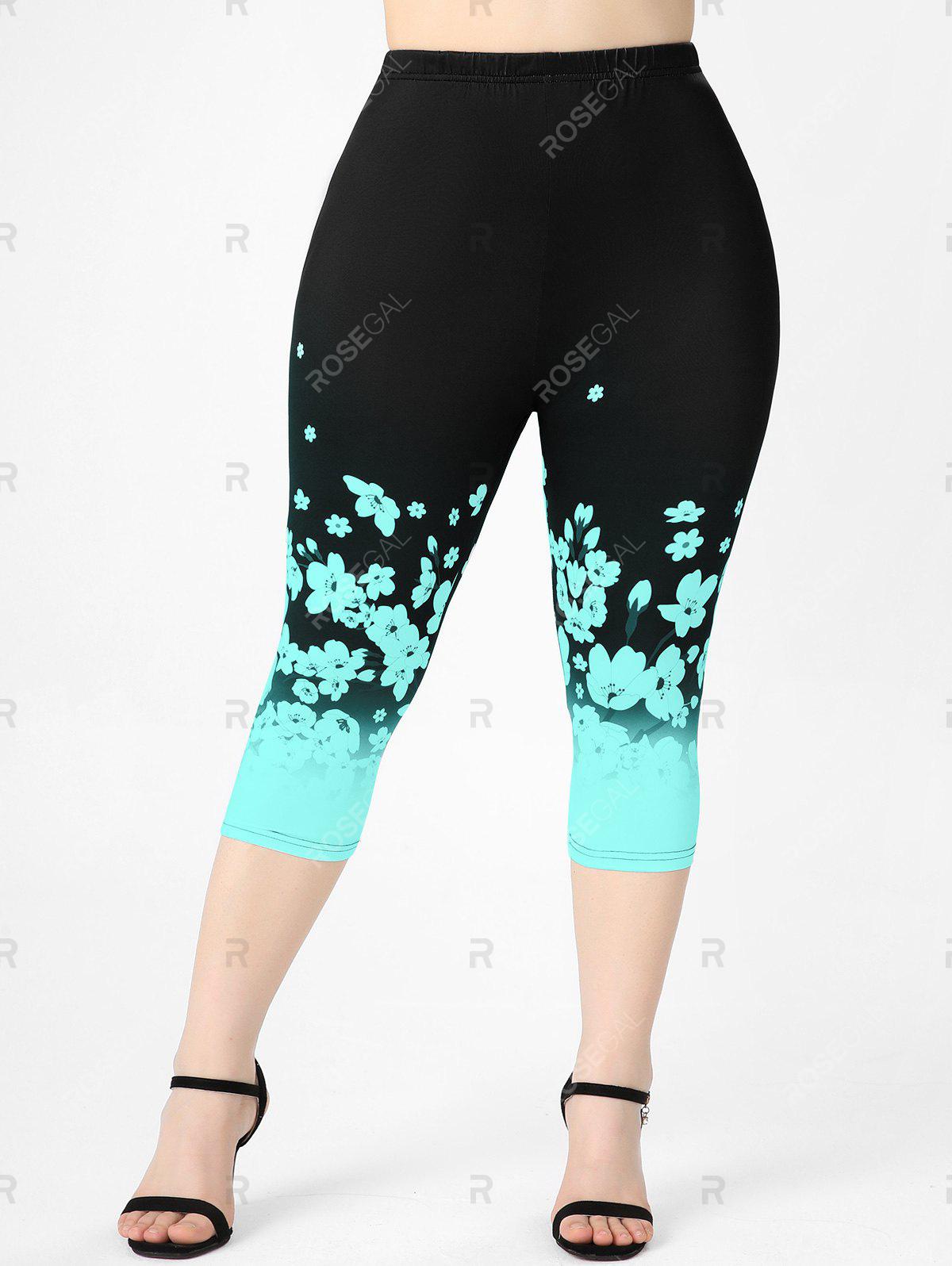 Plus Size & Curve Floral Print High Waist Capri Leggings