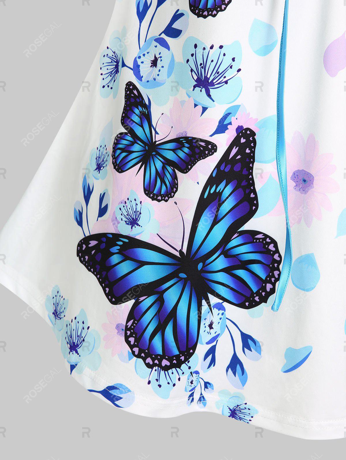 Lace Up Flower Butterfly Print Plus Size & Curve Tank Top