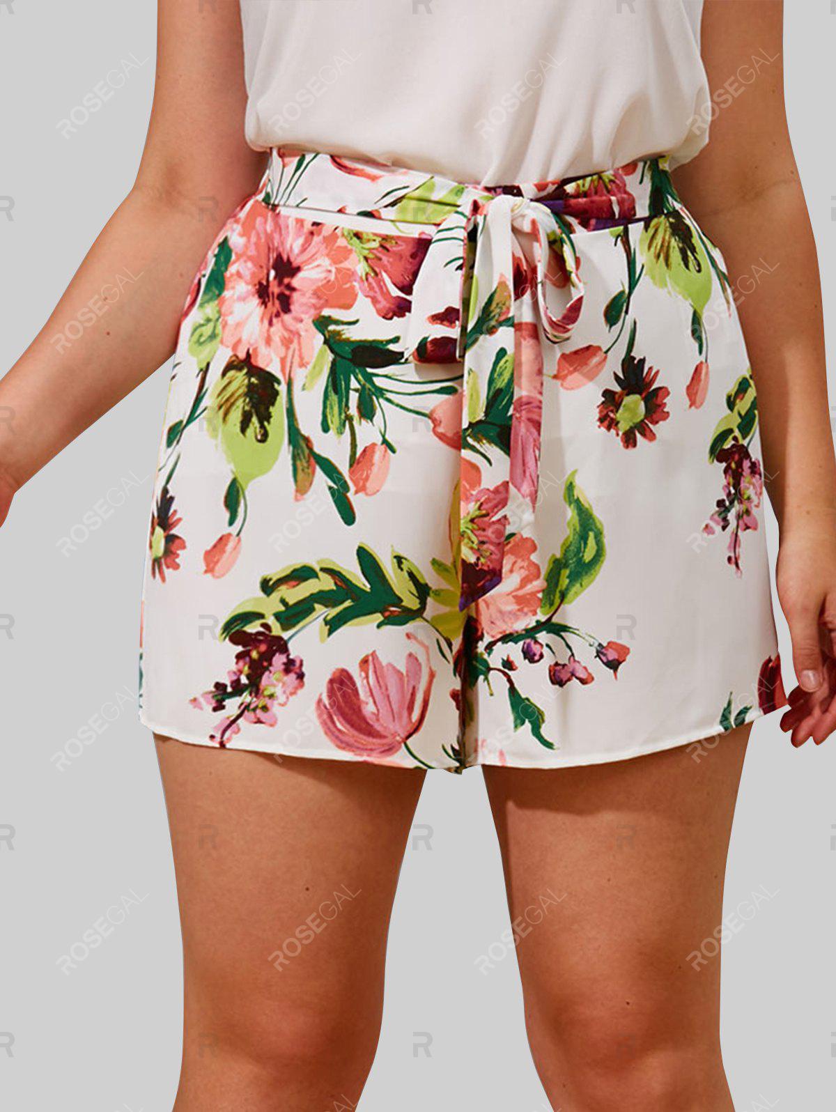 Plus Size & Curve Flower Print Belted Loose Shorts