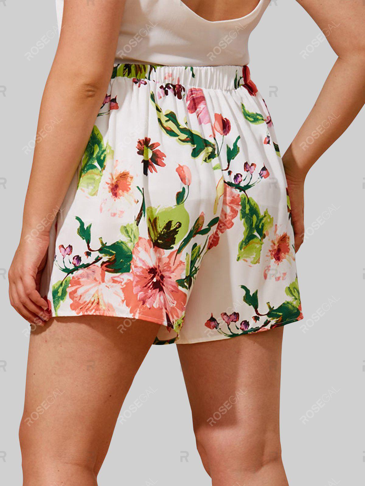 Plus Size & Curve Flower Print Belted Loose Shorts