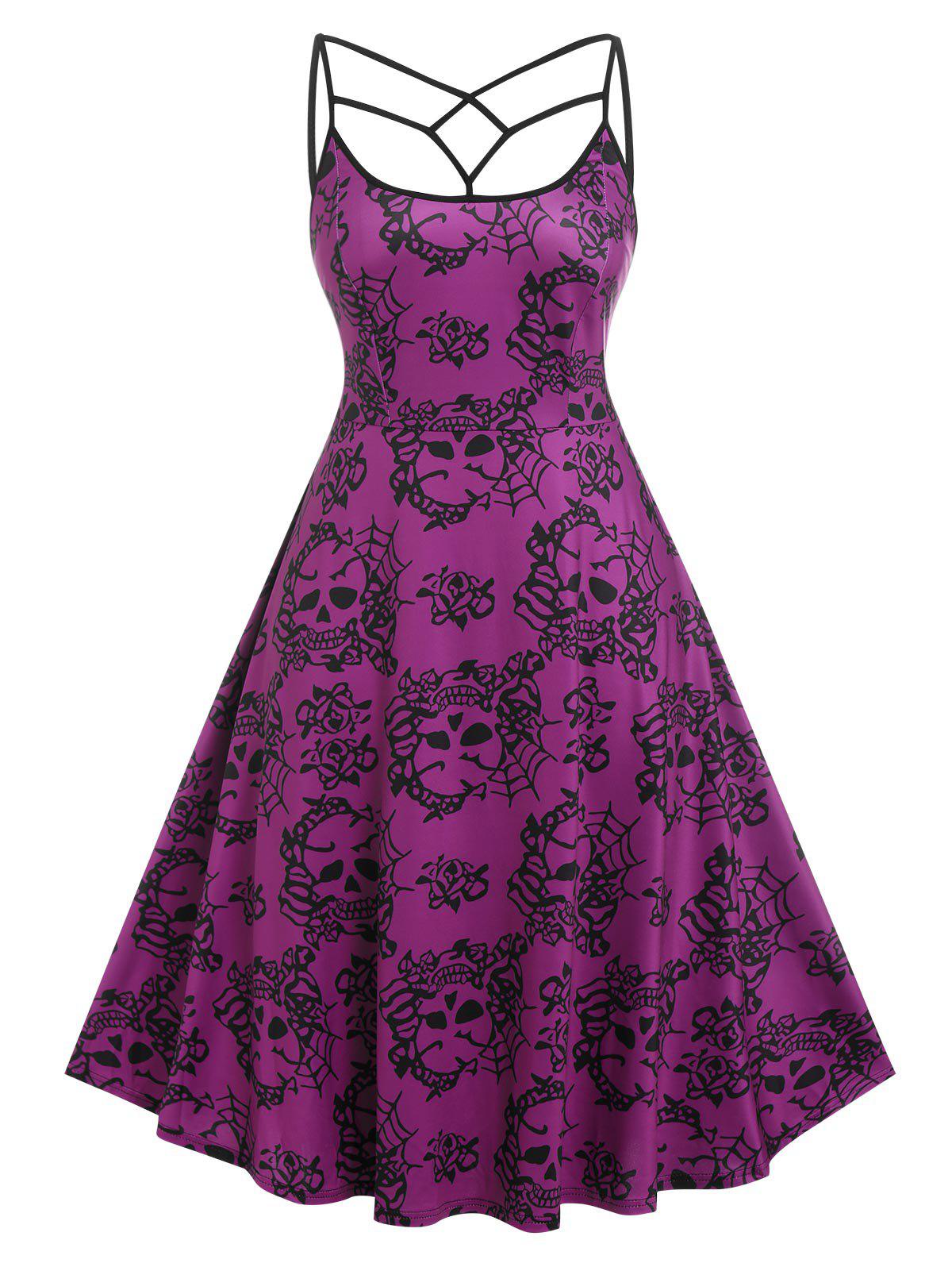 Plus Size Skull Floral Print A Line 50s Dress