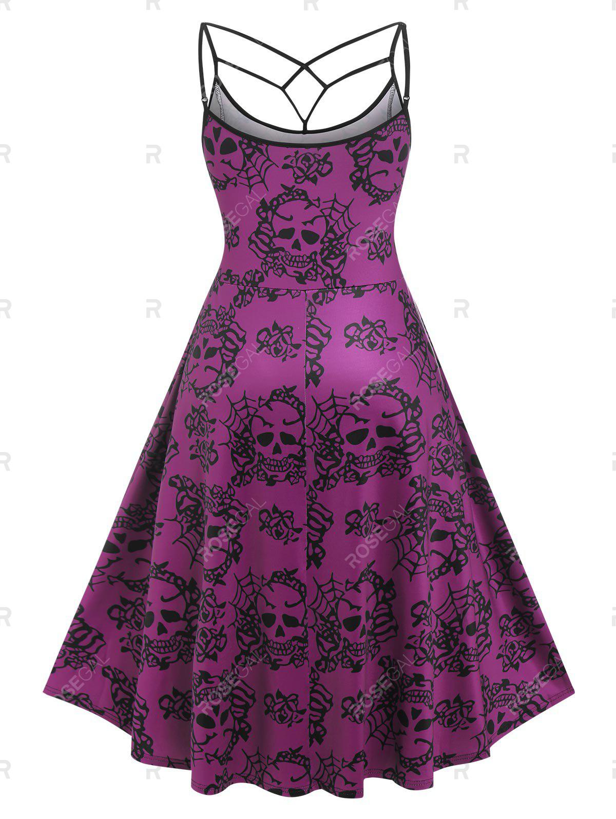 Plus Size Skull Floral Print A Line 50s Dress