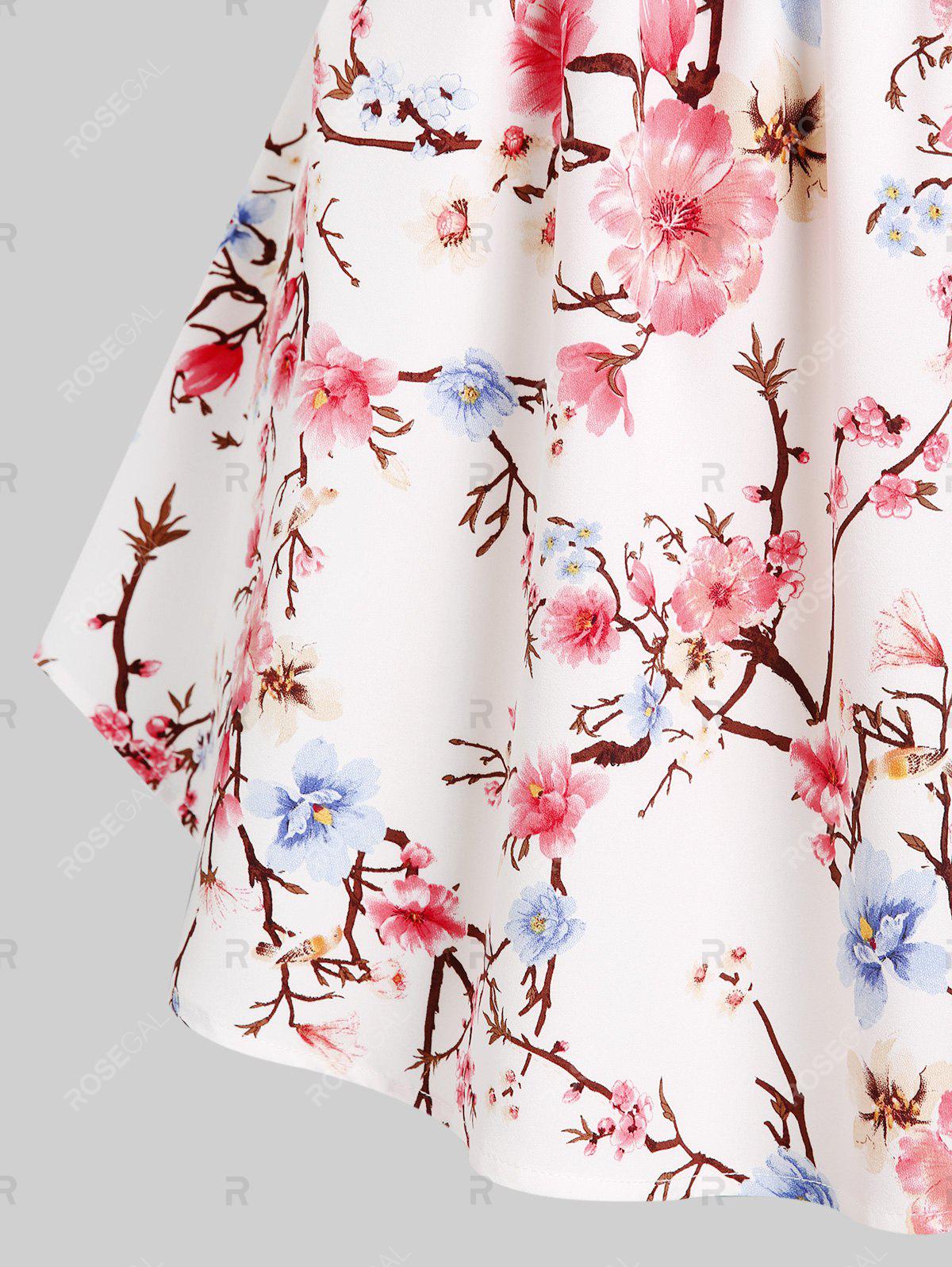 Flutter Sleeve Crisscross Floral Print Plus Size & Curve Tee