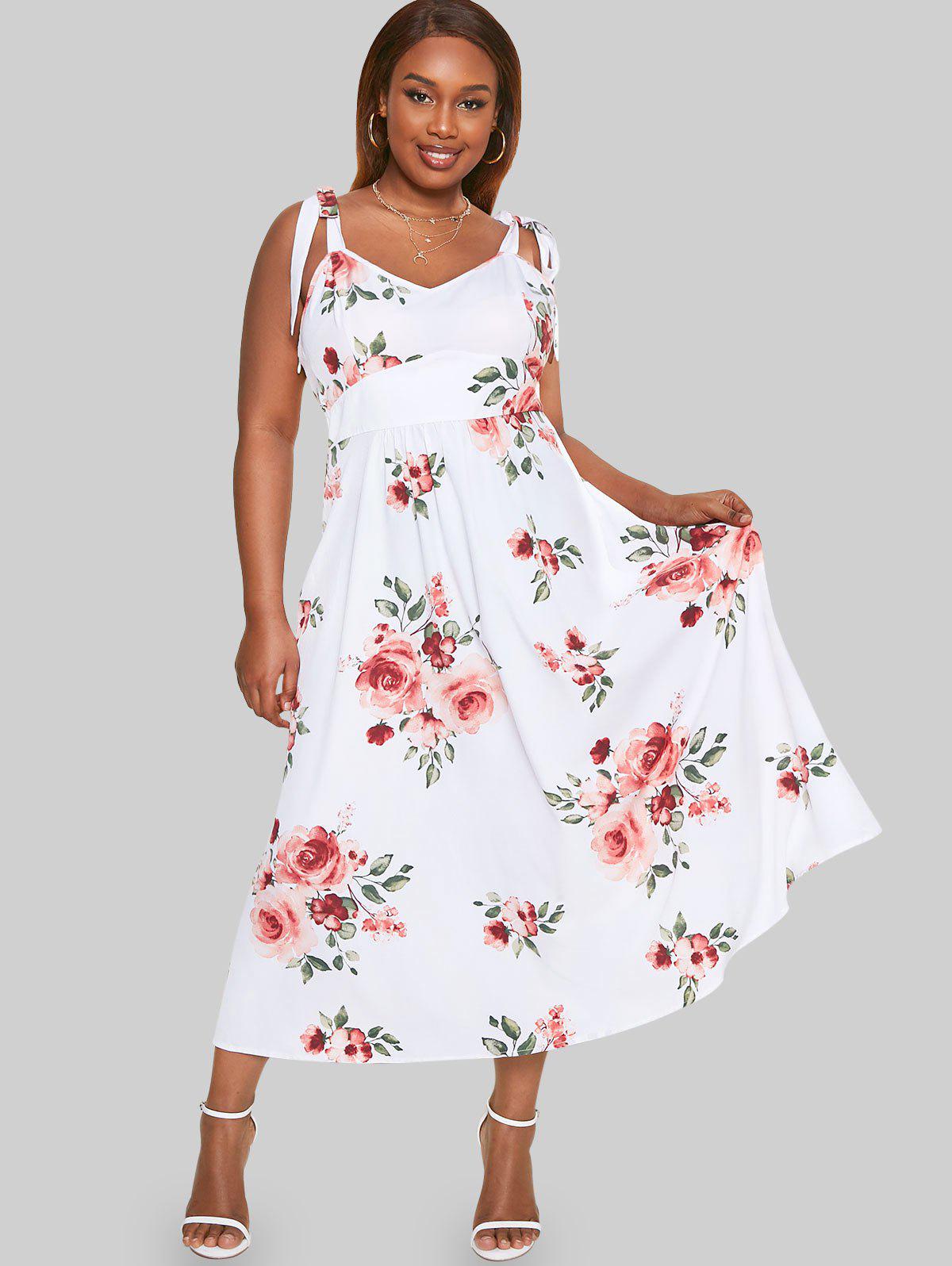 Plus Size & Curve Flower Print Empire Waist Cottagecore Dress