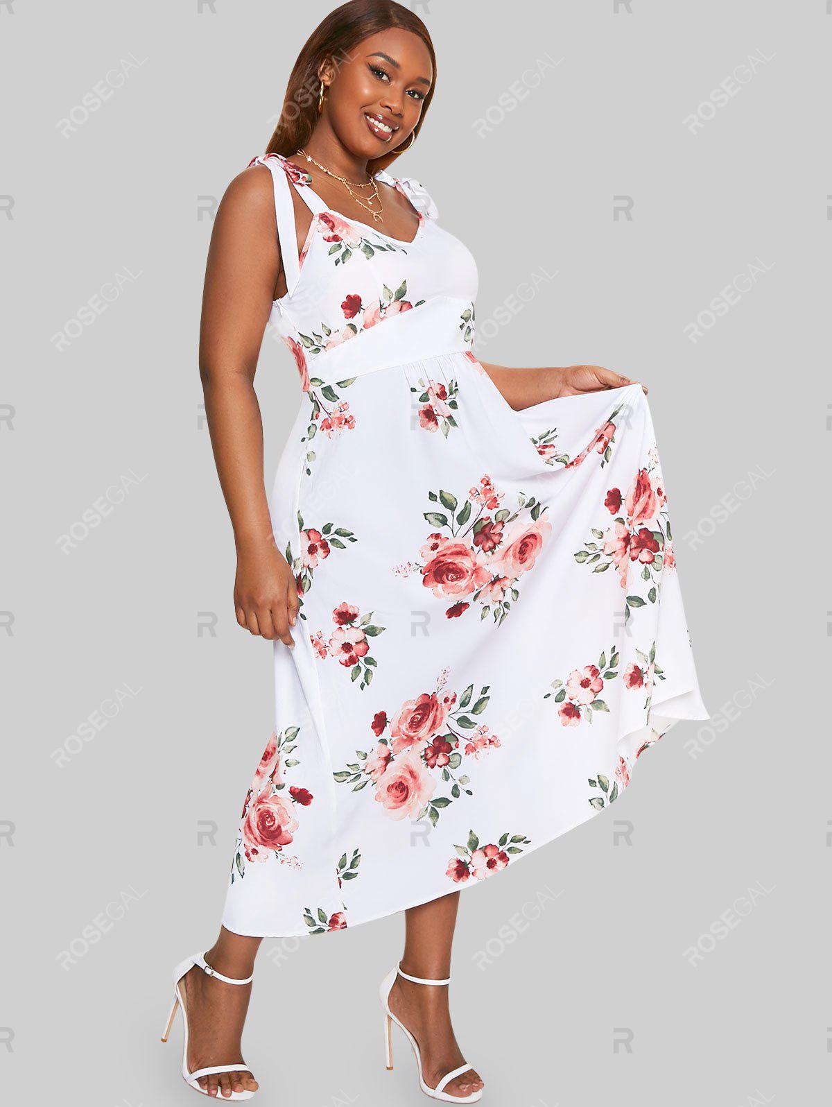 Plus Size & Curve Flower Print Empire Waist Cottagecore Dress