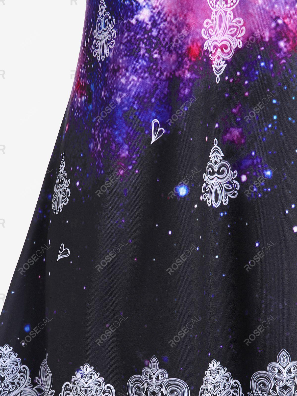 Plus Size & Curve Galaxy Ethnic Print Crisscross Dress