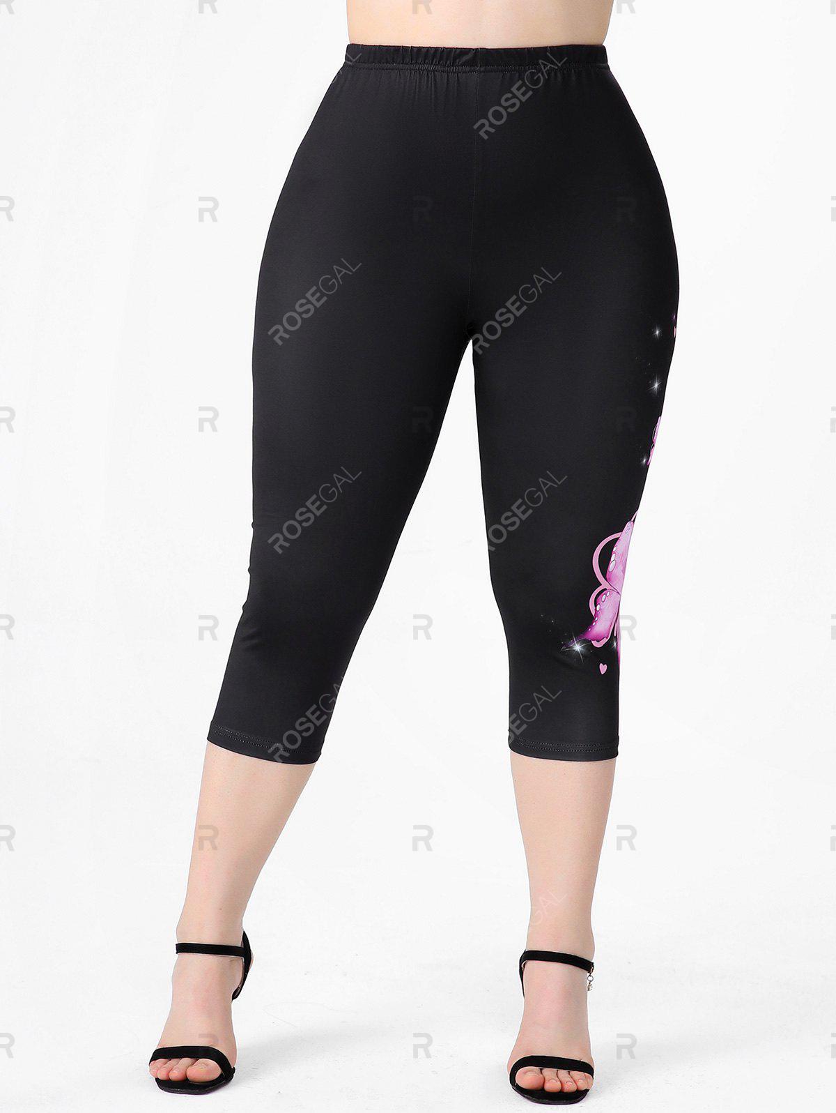 Plus Size & Curve High Waist Butterfly Print Capri Leggings