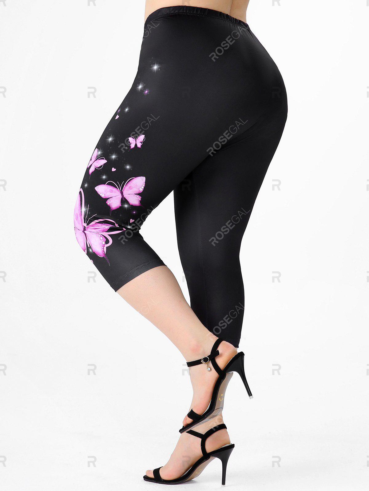 Plus Size & Curve High Waist Butterfly Print Capri Leggings