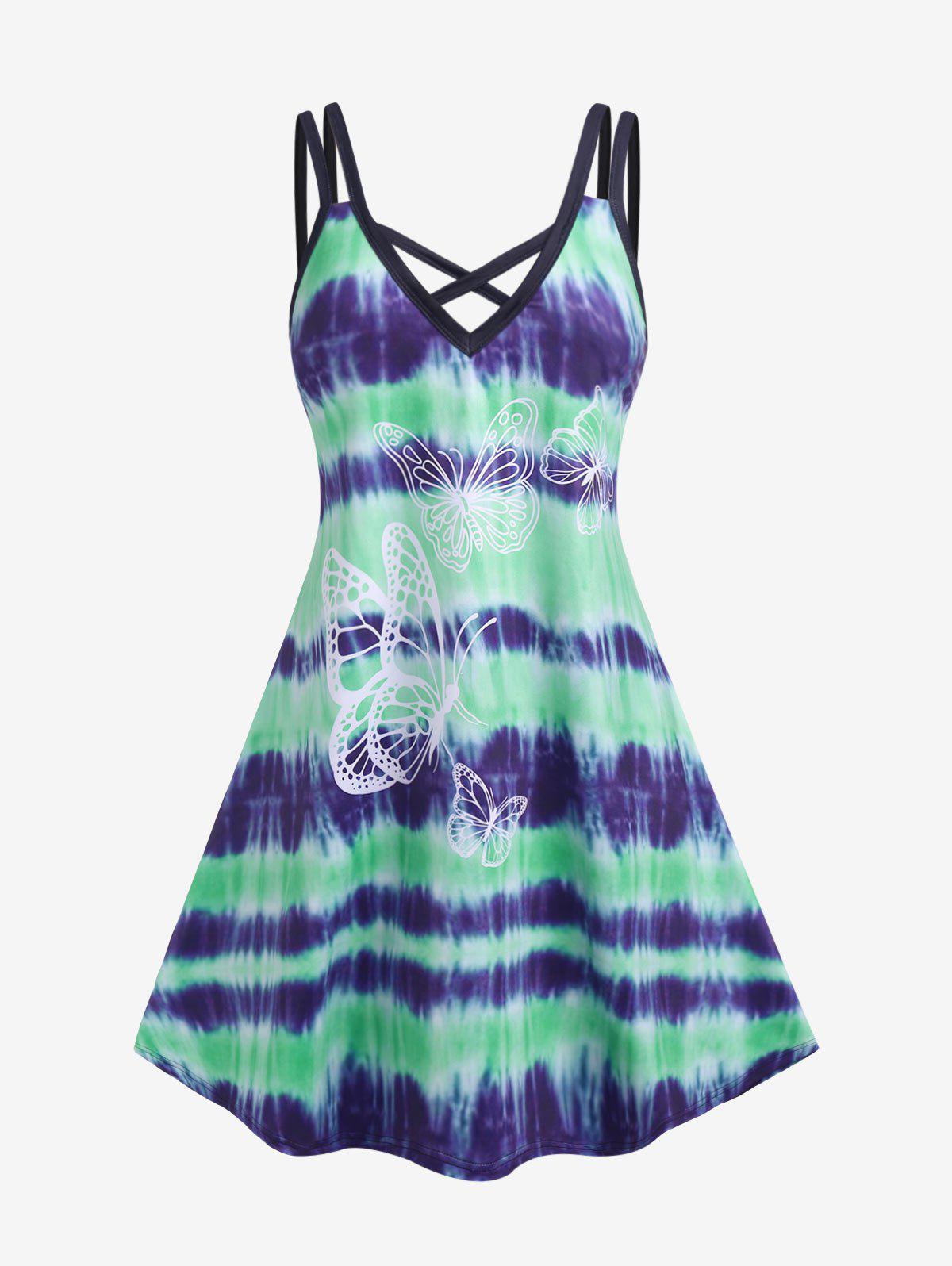 Plus Size & Curve Crisscross Butterfly Tie Dye Sleeveless Dress