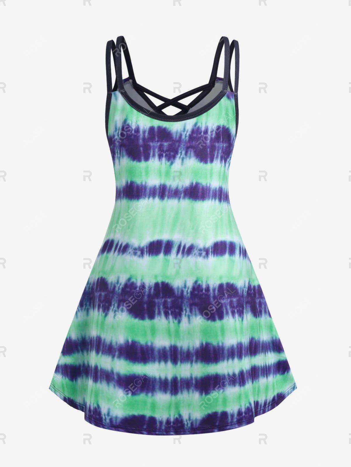 Plus Size & Curve Crisscross Butterfly Tie Dye Sleeveless Dress