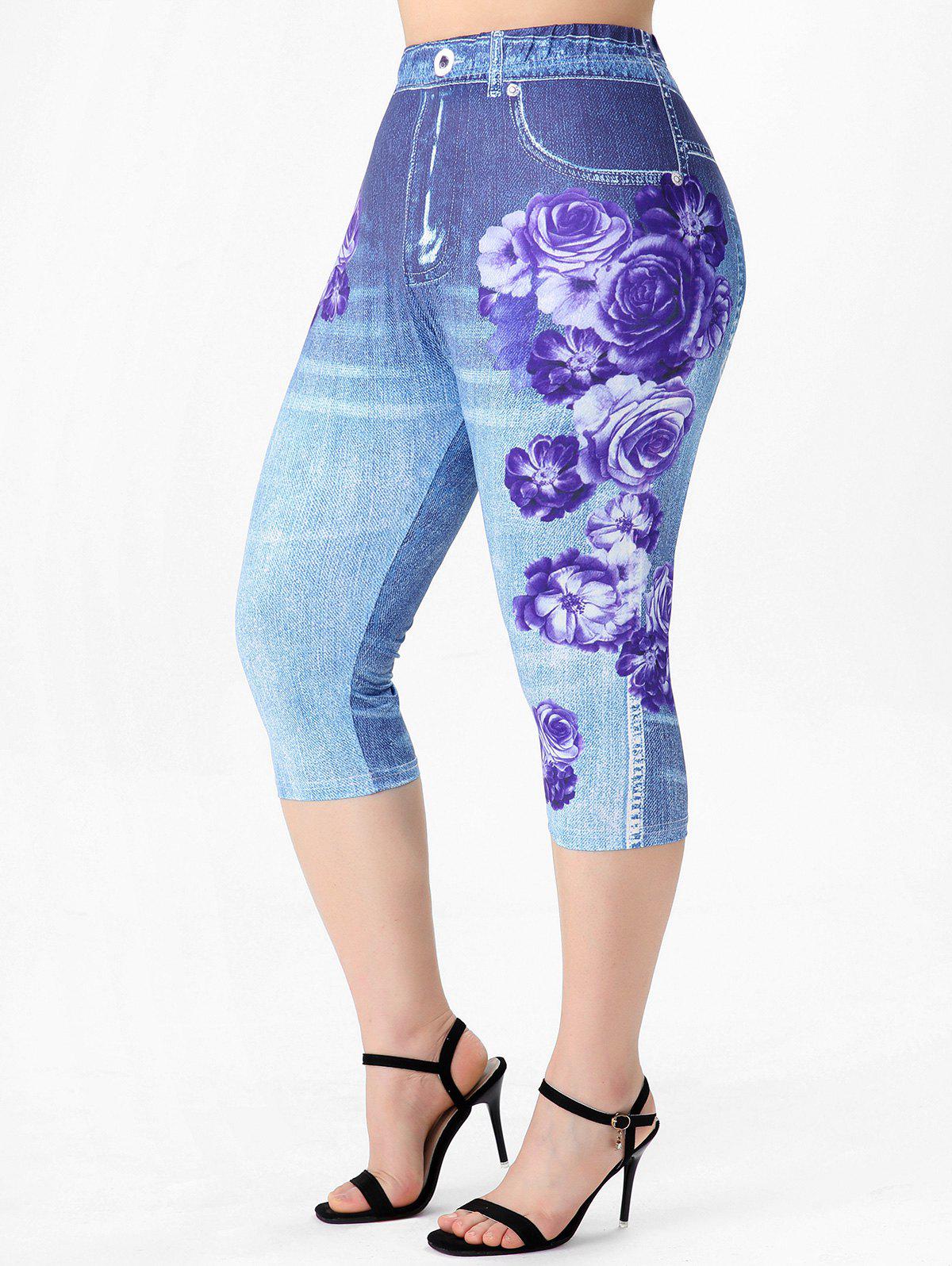 High Waisted 3D Rose Plus Size Leggings