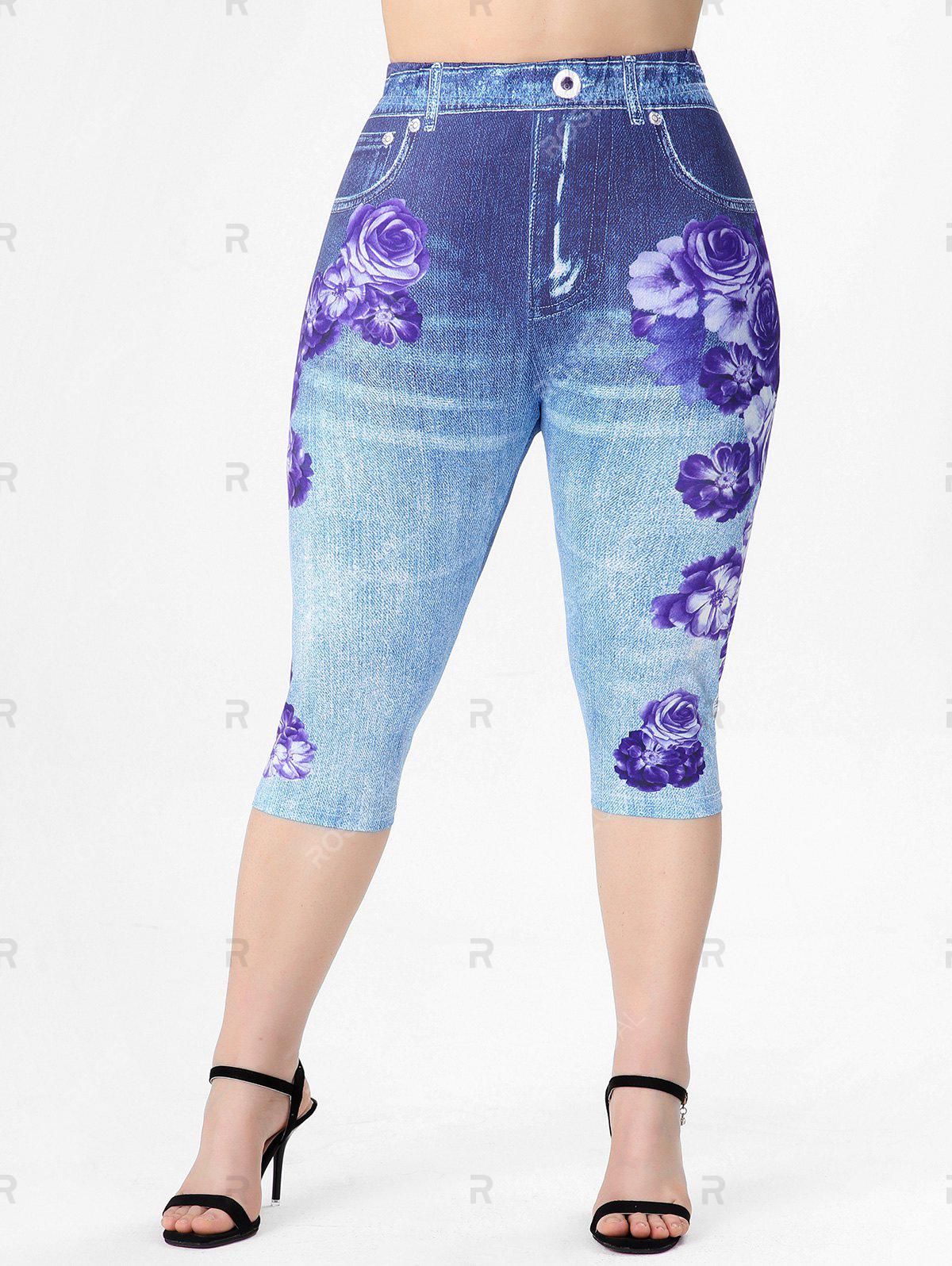 High Waisted 3D Rose Plus Size Leggings