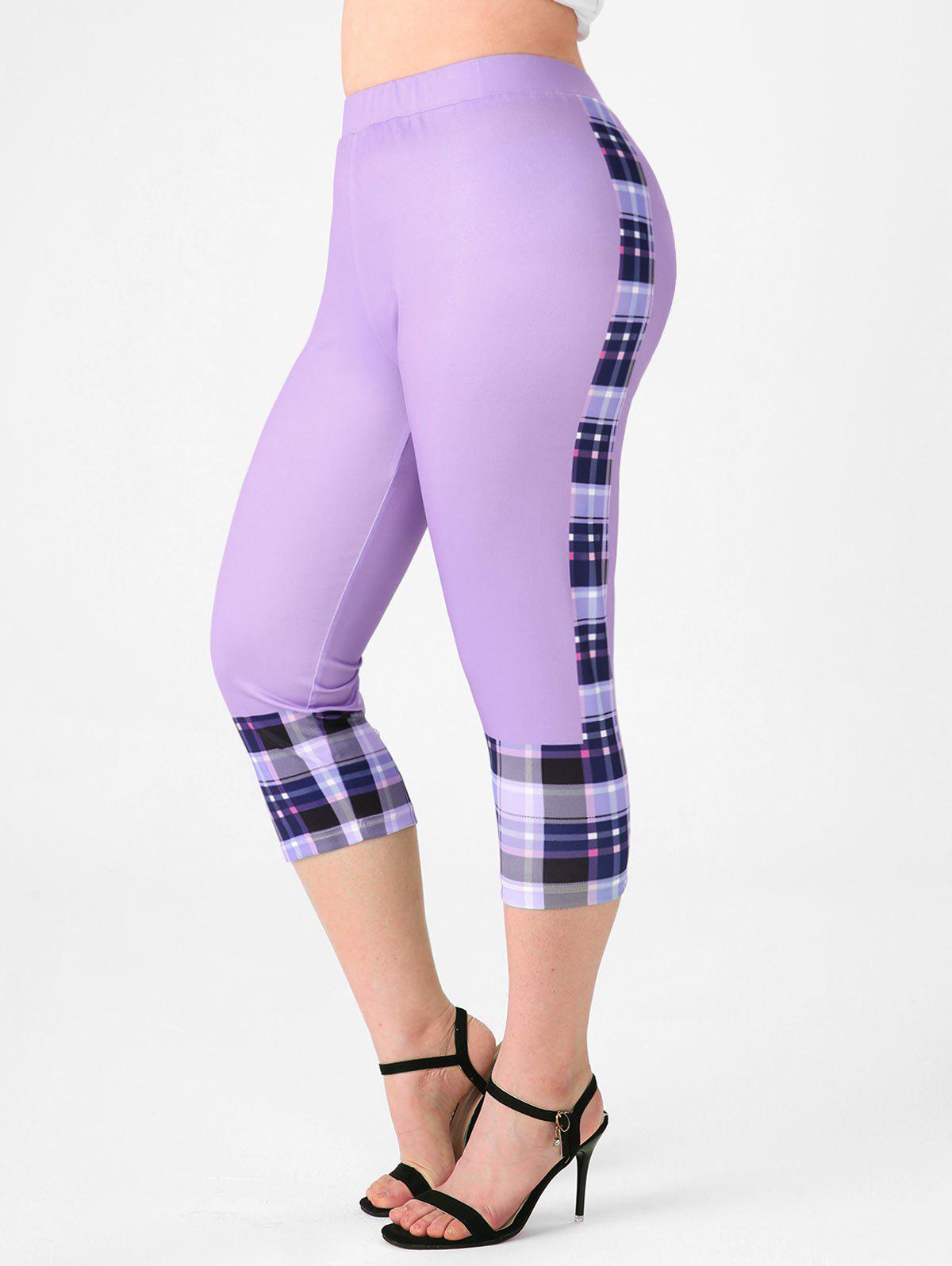 Plus Size & Curve High Waist Plaid Capri Leggings