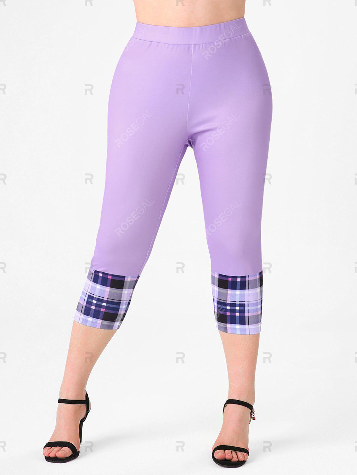 Plus Size & Curve High Waist Plaid Capri Leggings