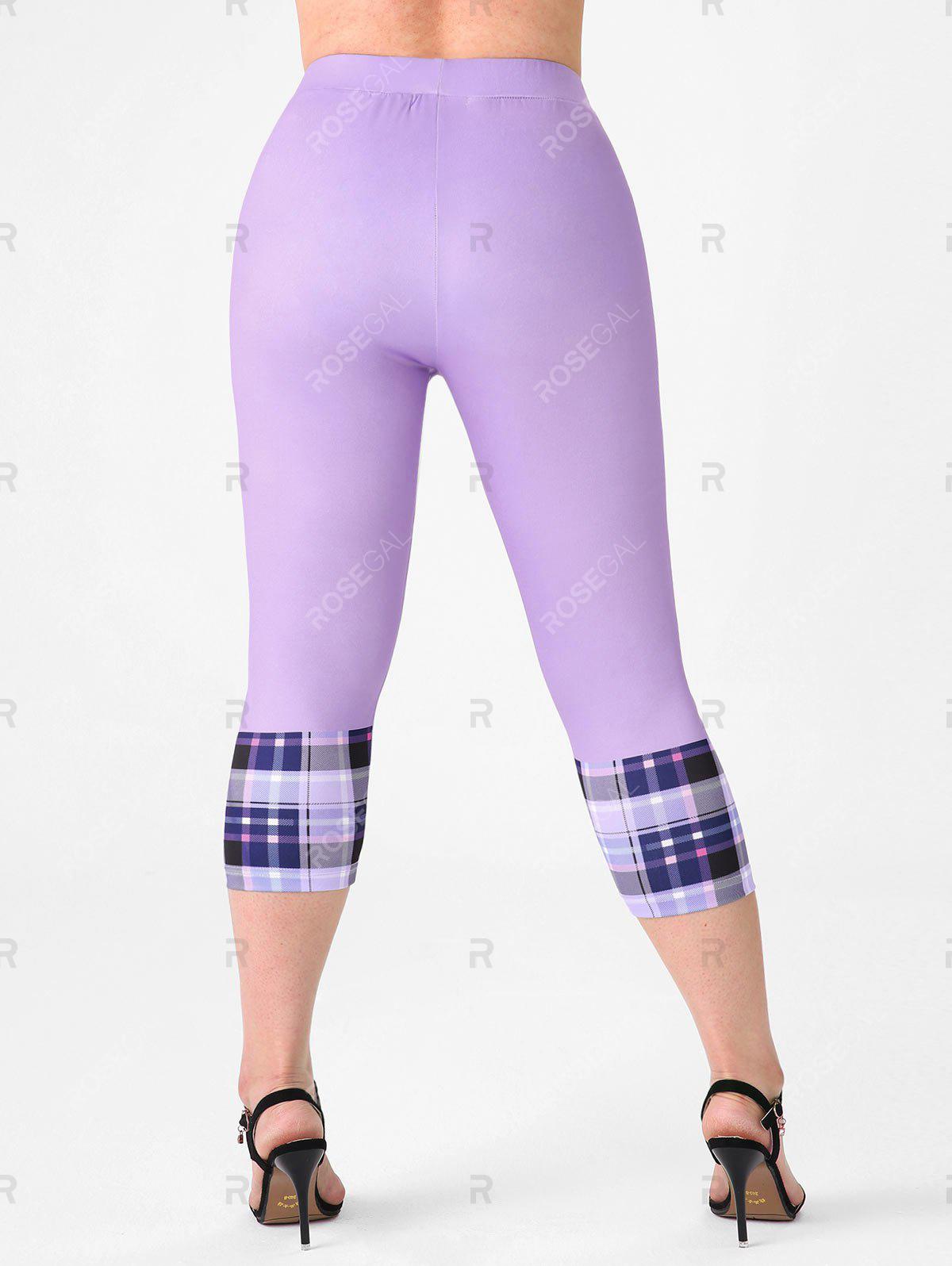 Plus Size & Curve High Waist Plaid Capri Leggings