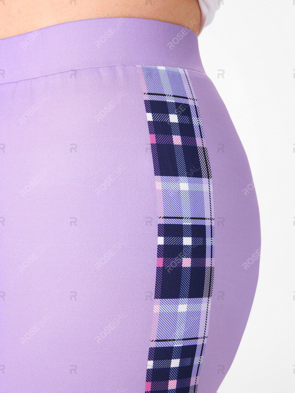 Plus Size & Curve High Waist Plaid Capri Leggings