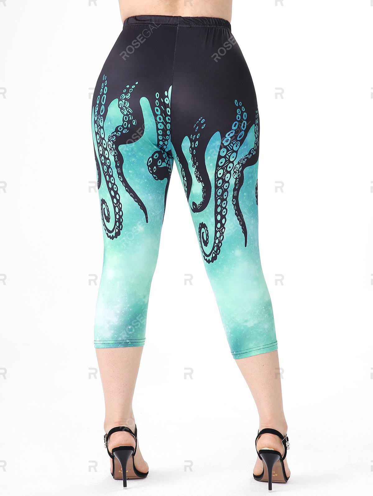 Plus Size & Curve High Waist Octopus Galaxy Print Capri Leggings