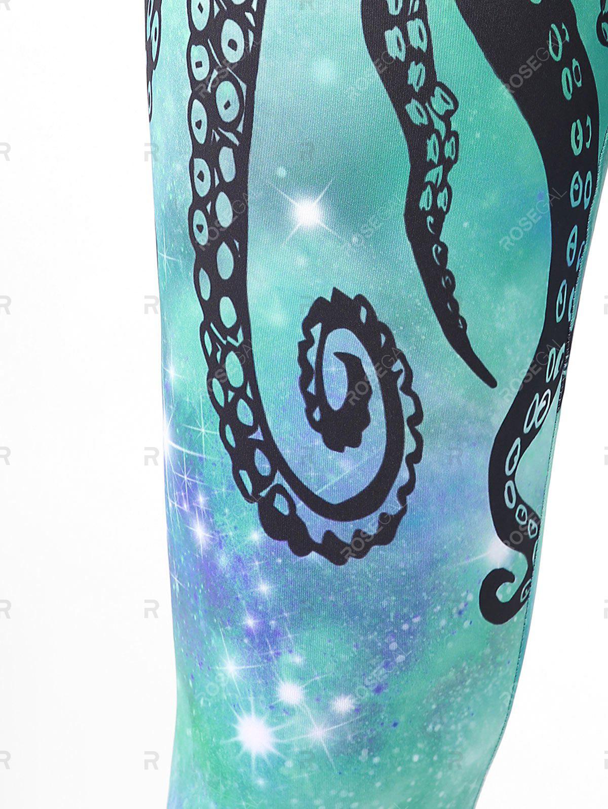 Plus Size & Curve High Waist Octopus Galaxy Print Capri Leggings