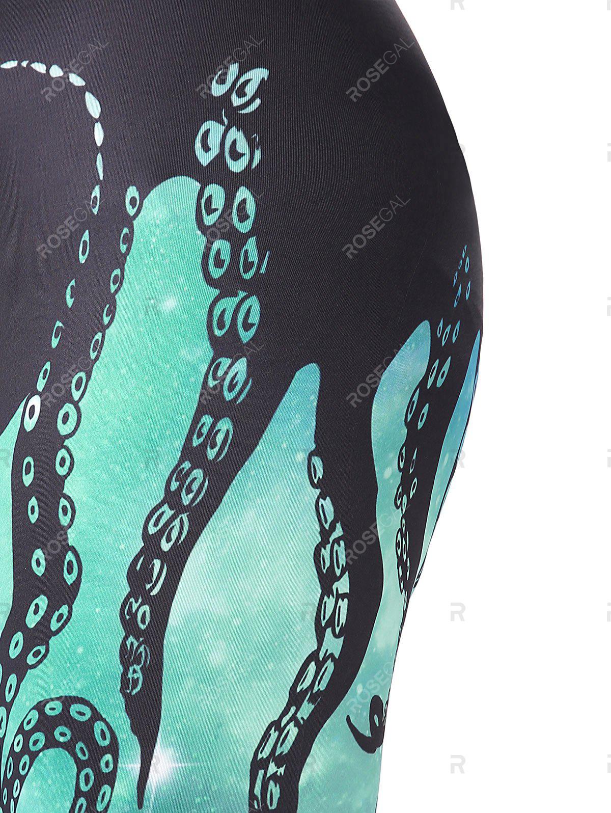 Plus Size & Curve High Waist Octopus Galaxy Print Capri Leggings