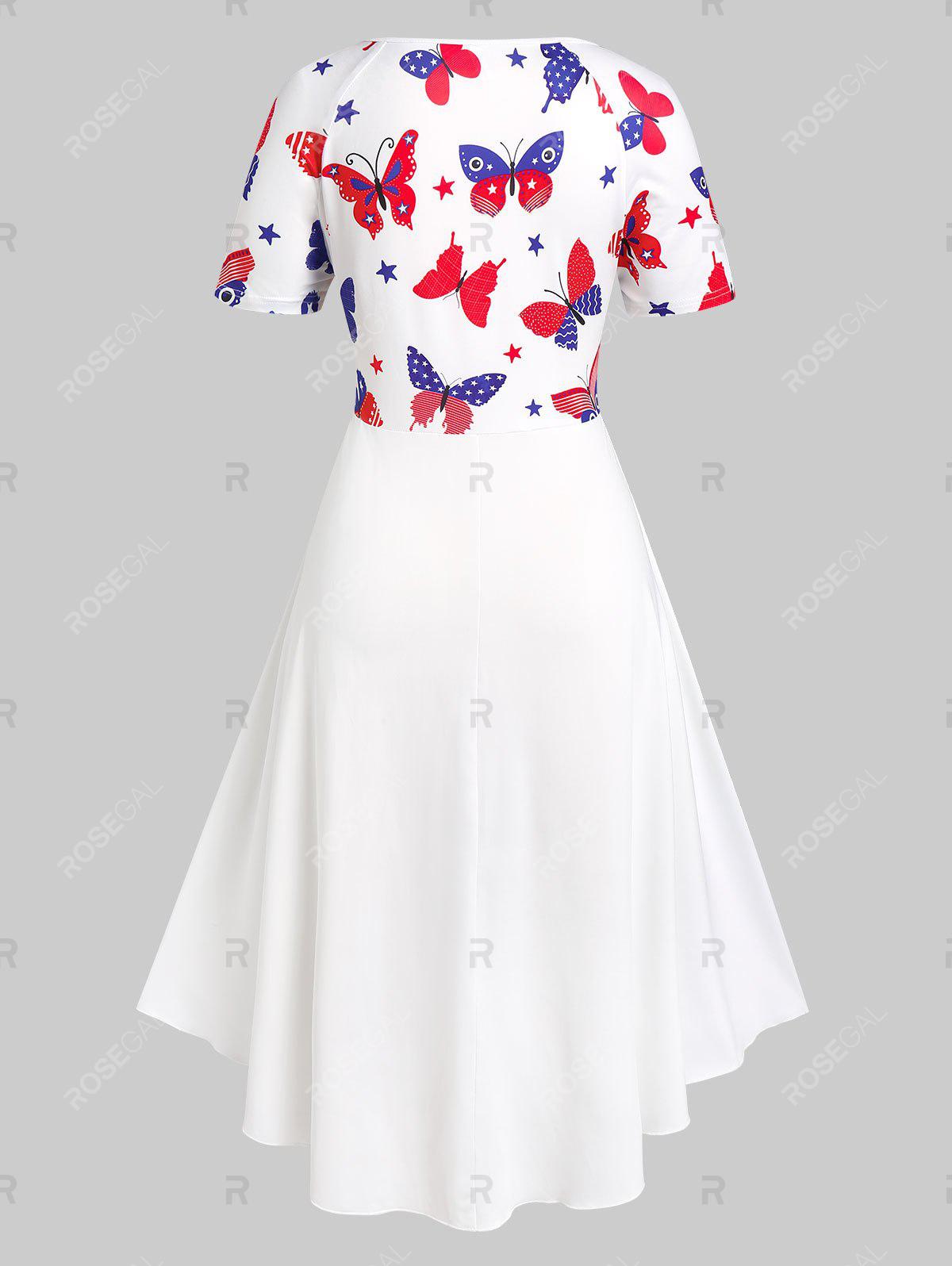 Plus Size Cinched Butterfly Print Patriotic Dress